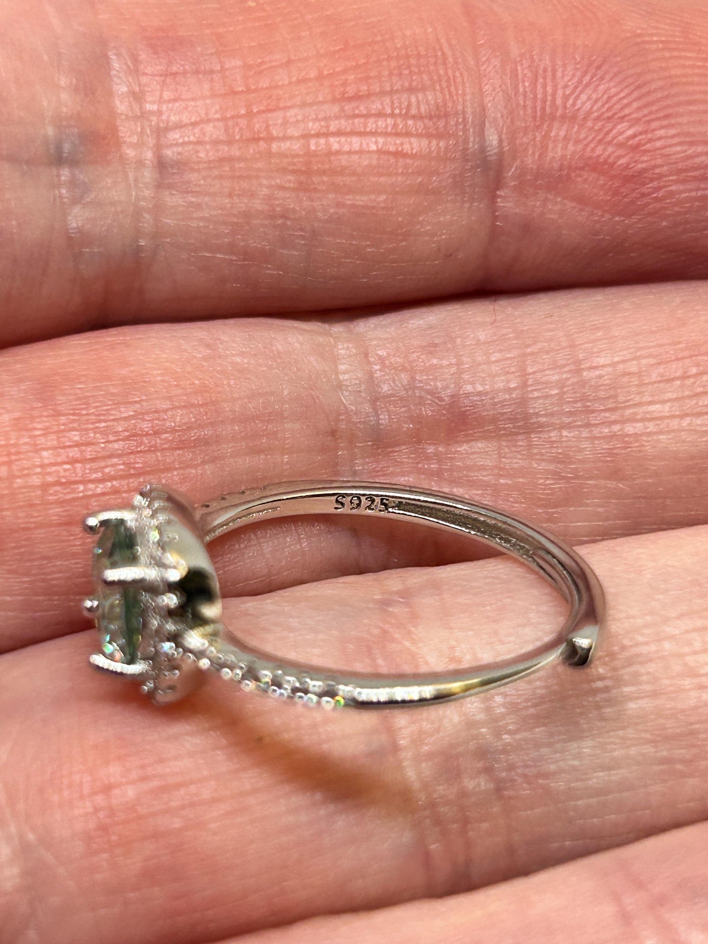 Square Moissanite Ring with CZ Accents • 925 Sterling Silver • Adjustable • Gift Box