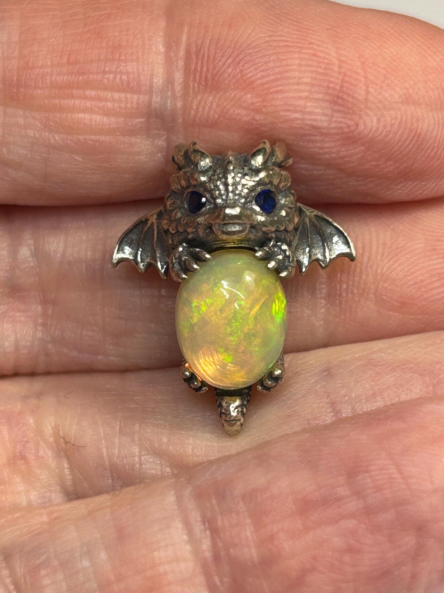 Baby Dragon Pendant with Opal Gemstone • 925 Sterling Silver • with Gift box