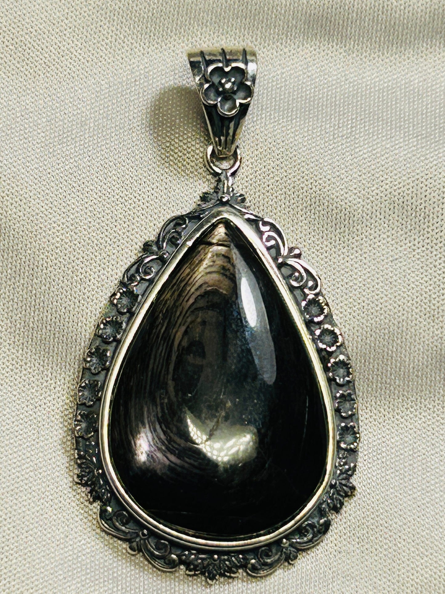 Spectrolite Hypersthene Teardrop Pendant • 925 Sterling Silver • Gift Box