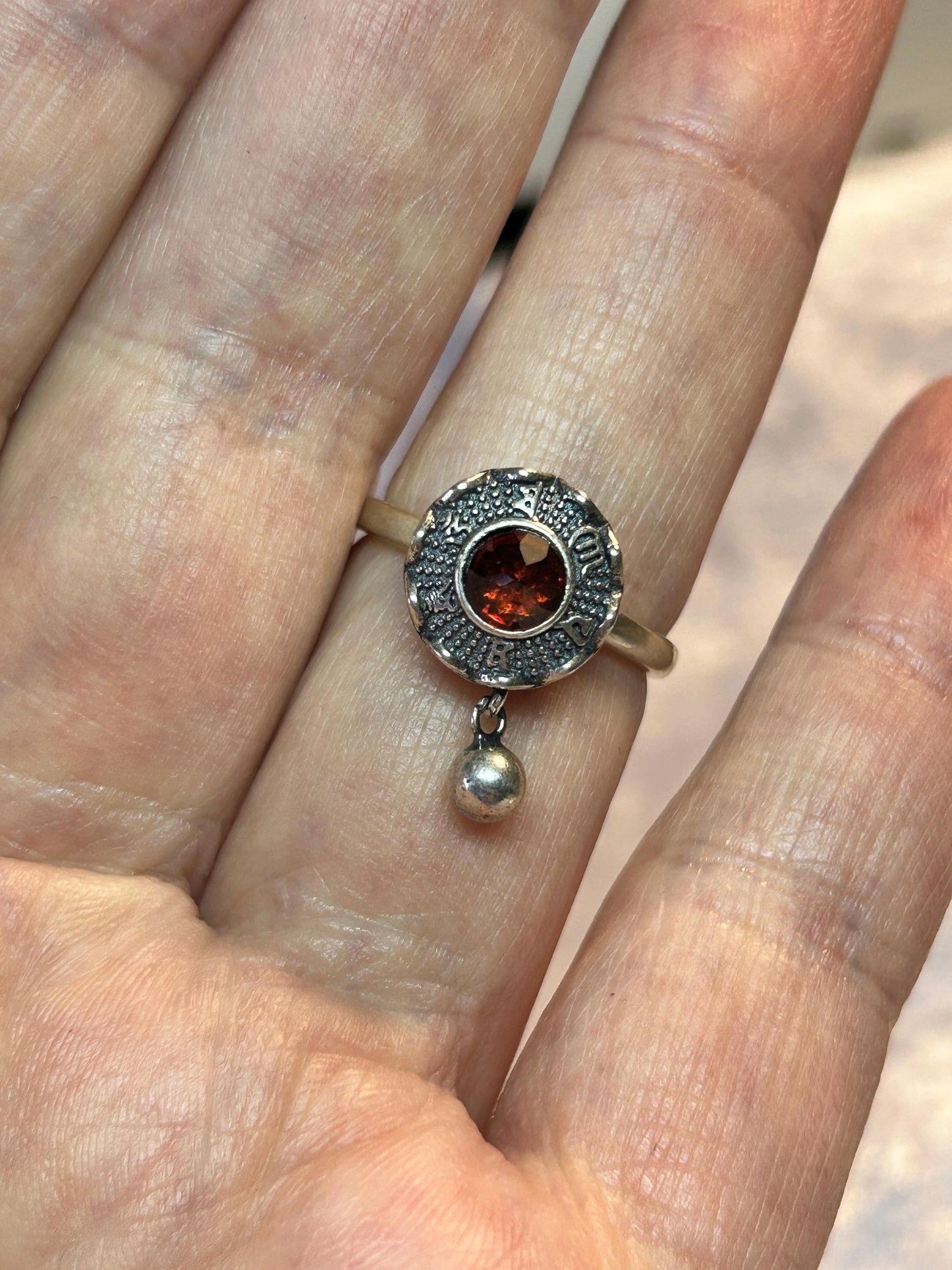 Fidget Ring with Garnet Gemstone • 925 Sterling Silver • Adjustable • Gift Box