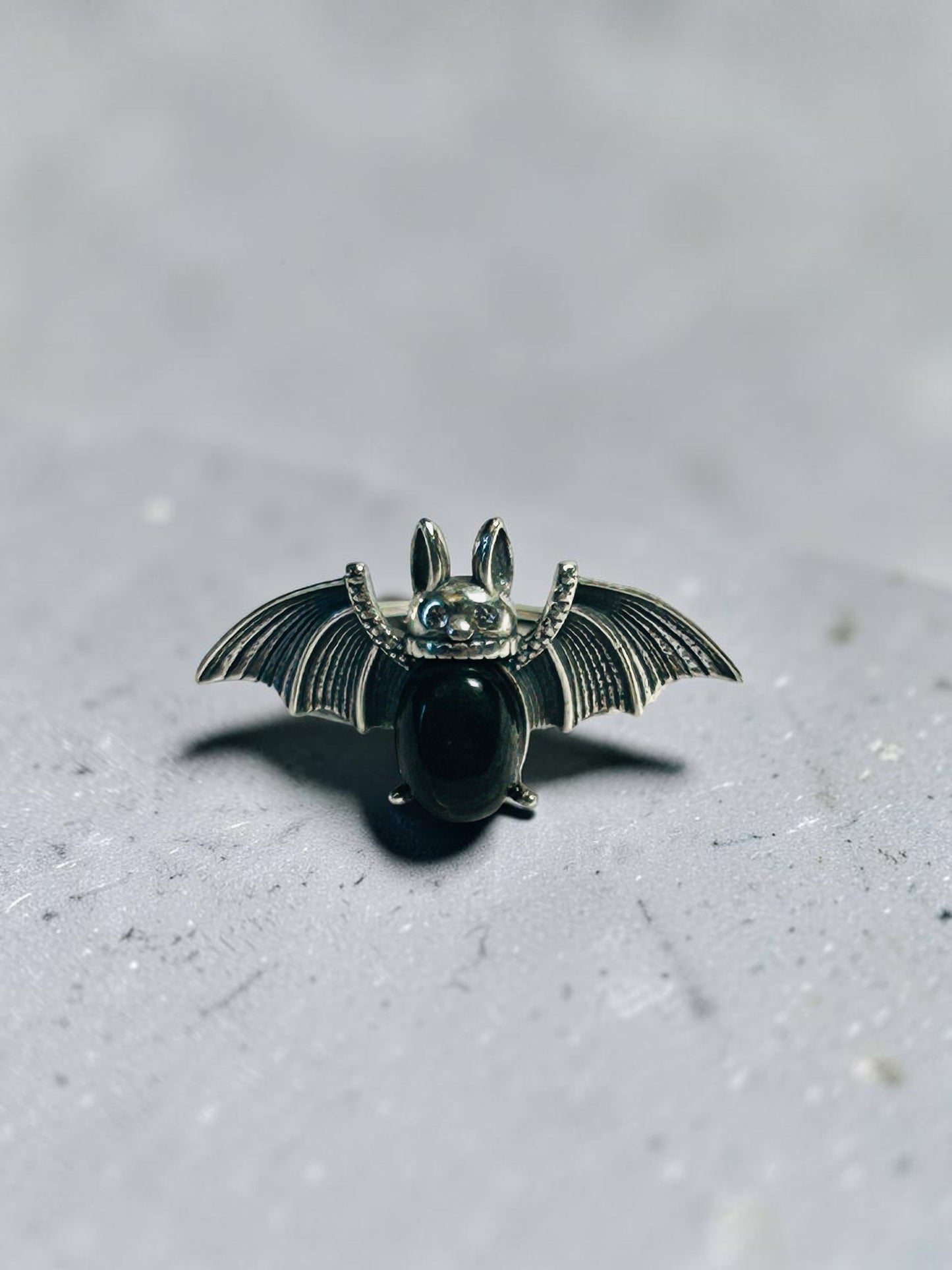 Bat Ring with Hypersthene Gemstone • 925 Sterling Silver • Adjustable • Gift box
