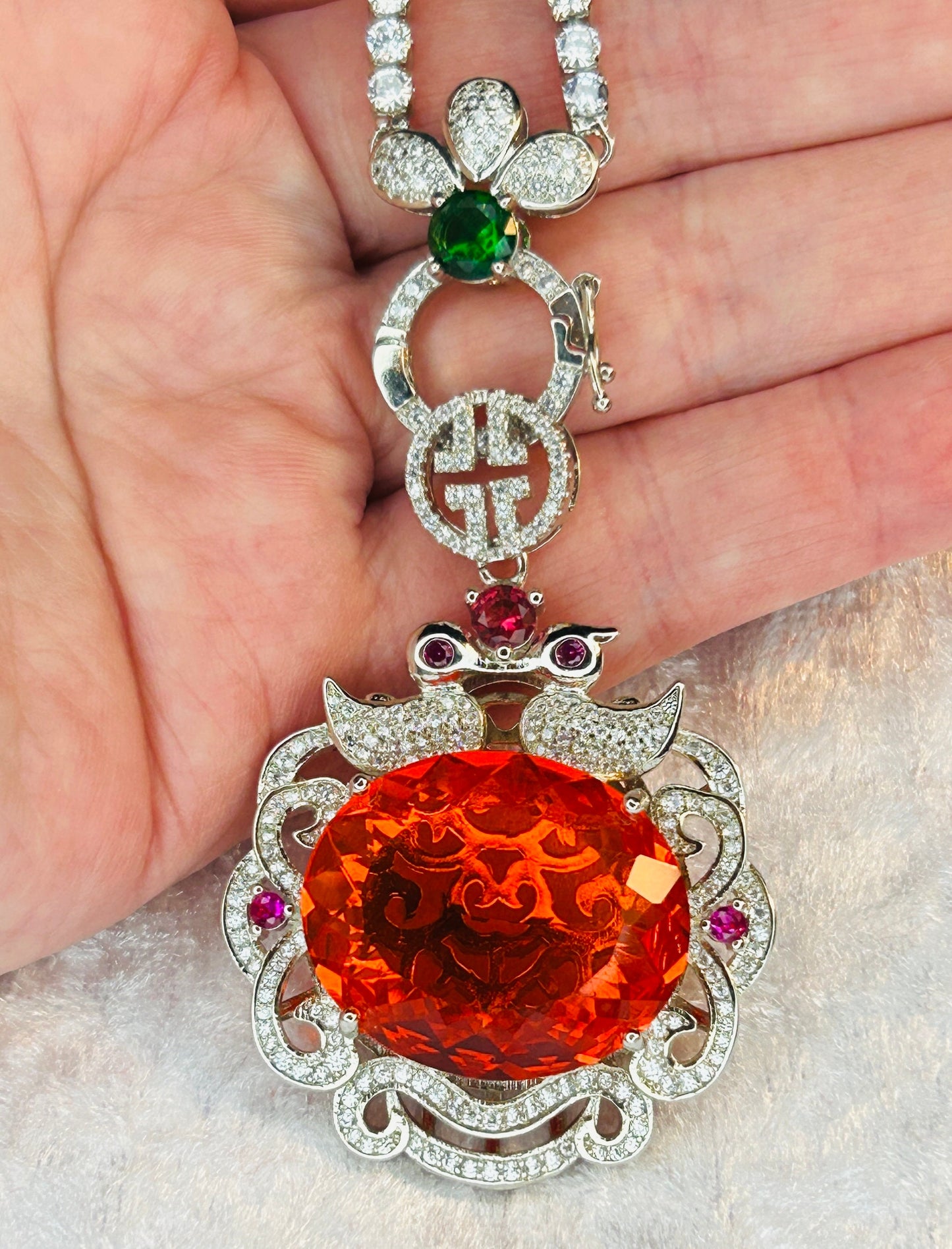 Ornate Orange CZ Statement Necklace: Drag Queen Costume Jewellery