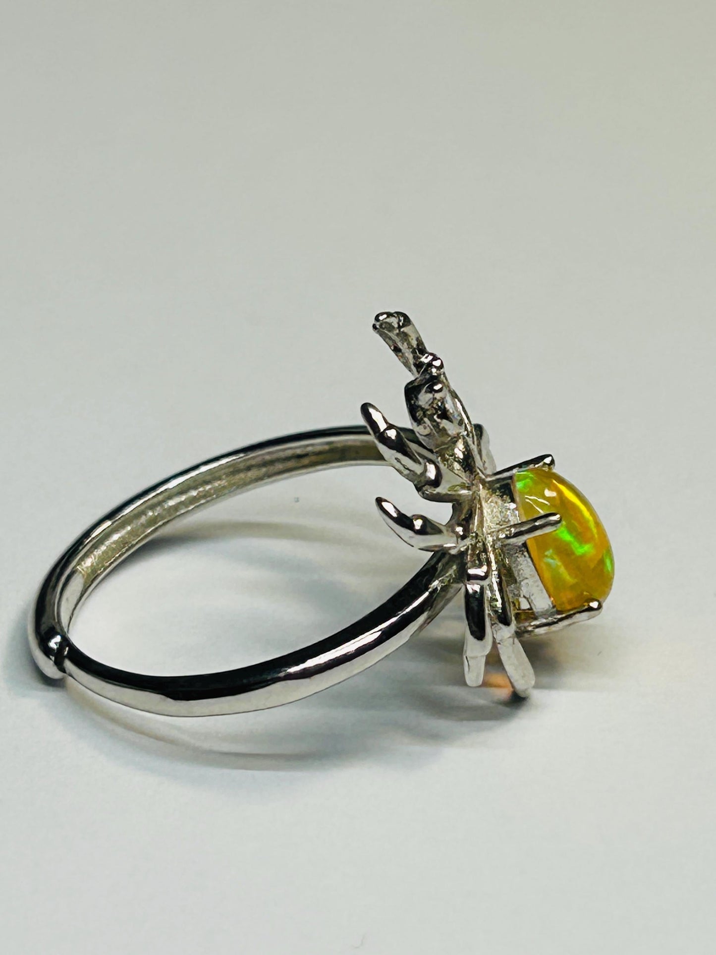 925 Silver Spider Ring with Opal - Adjustable Statement Gemstone Jewellery with CZ - Gift Boxed