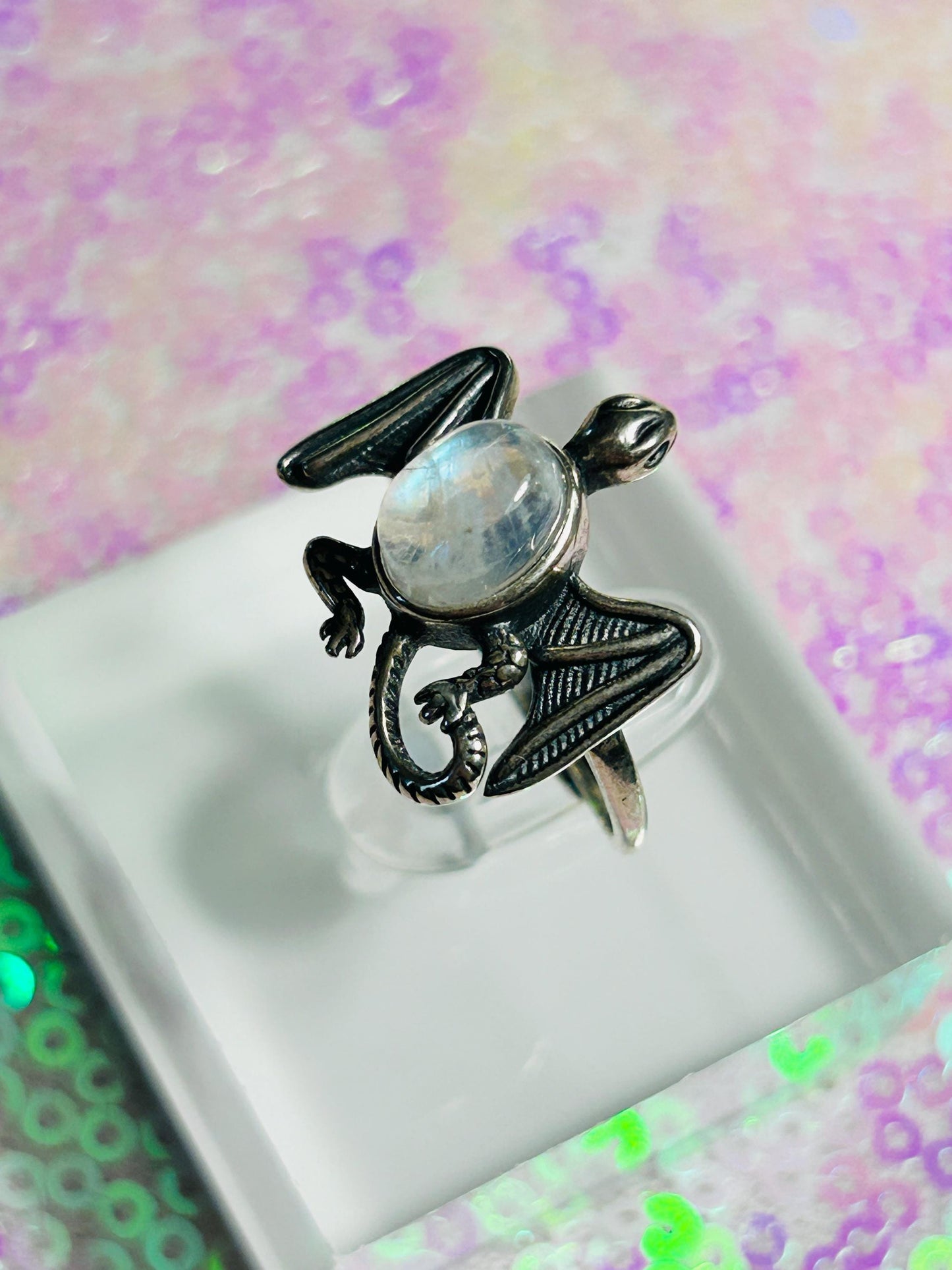 Labradorite Dragon Ring: 925 Sterling Silver, Adjustable Band