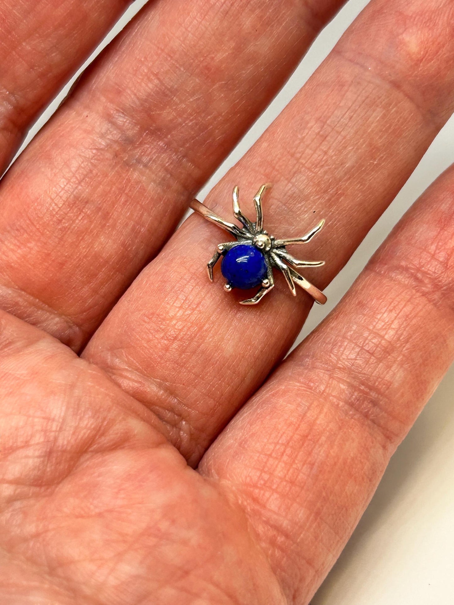Spider Ring with Lapis Lazuli Gemstone • 925 Sterling Silver • Adjustable • Gift Box