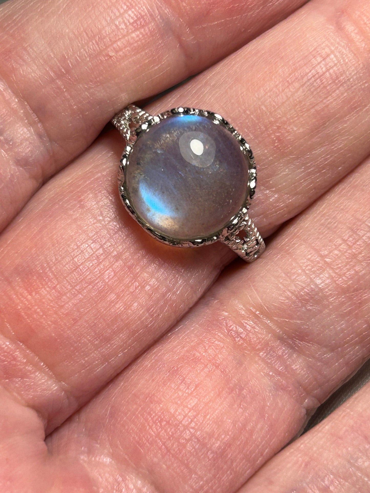 Chunky Labradorite Gemstone Ring with Blue Flash • 925 Sterling Silver • Adjustable • Gift Box