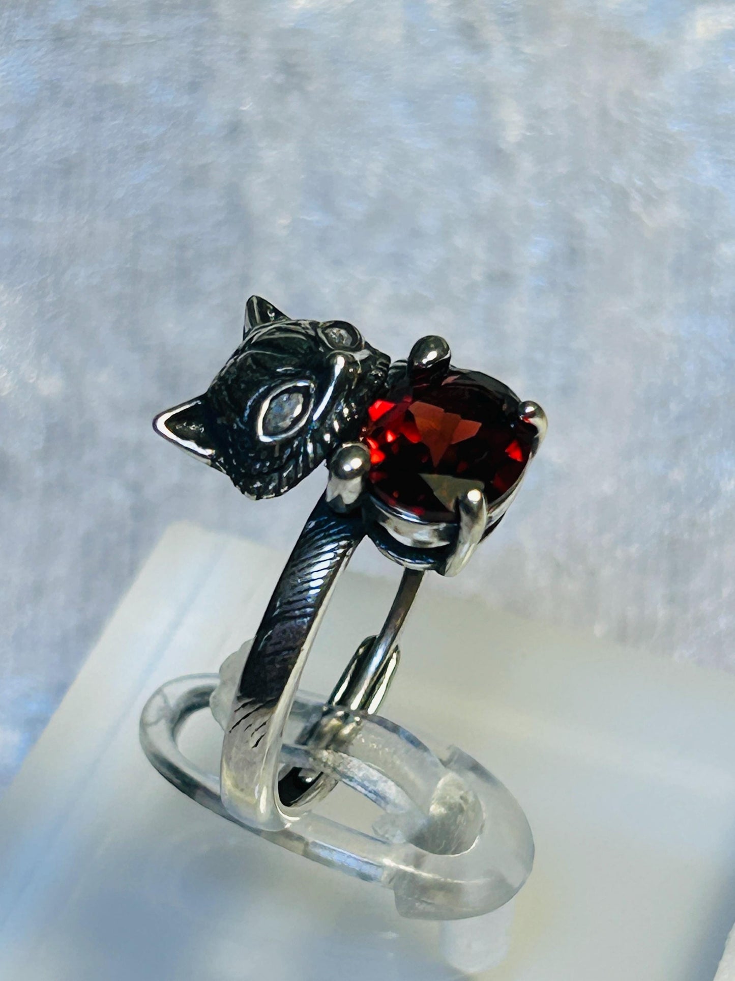 Fox Ring with Garnet Gemstone • 925 Sterling Silver • Adjustable • Gift Box
