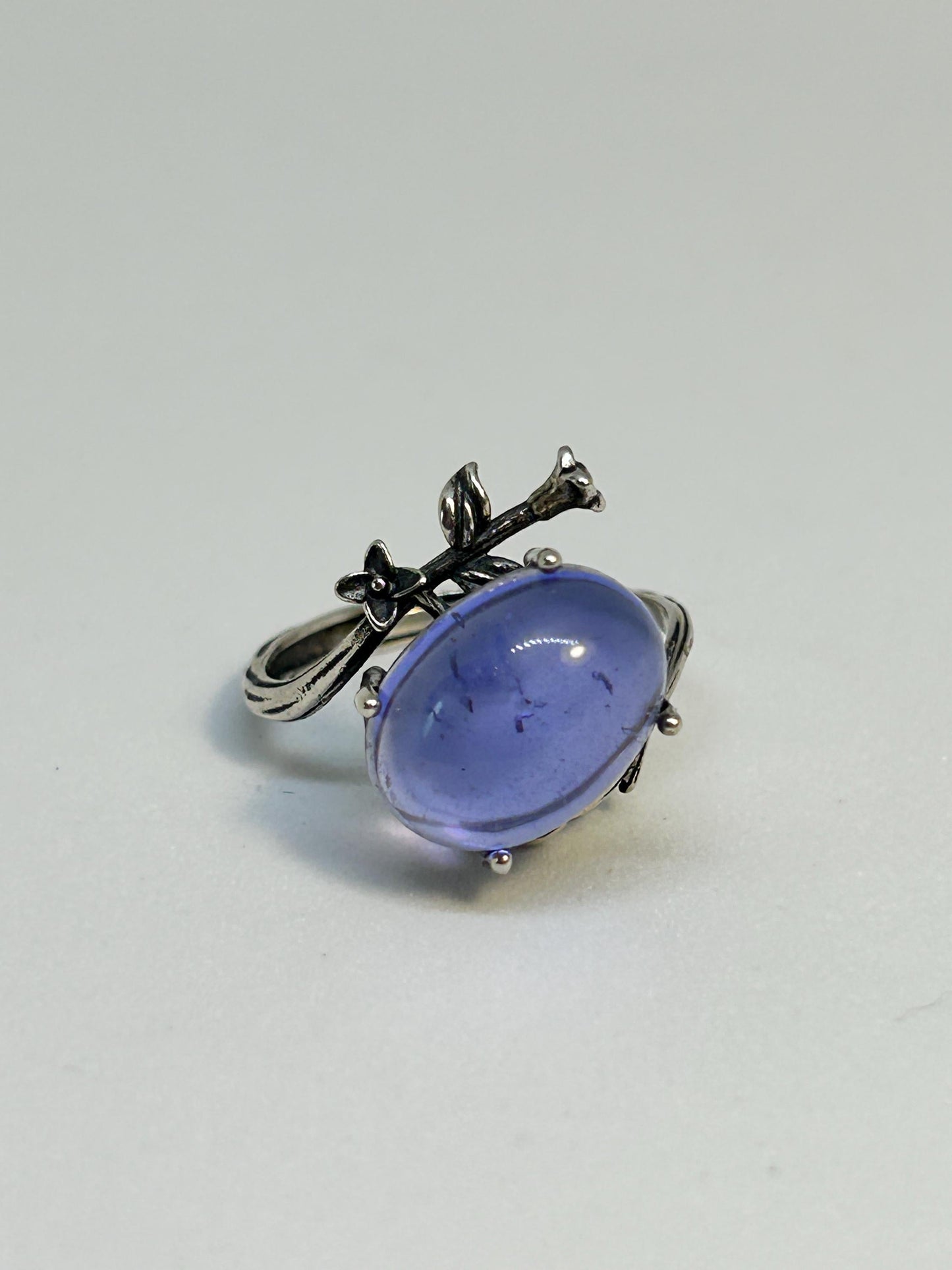 Blue Fluorite Ring with Nature Inspired Floral Design • 925 Sterling Silver • Adjustable • Gift Box