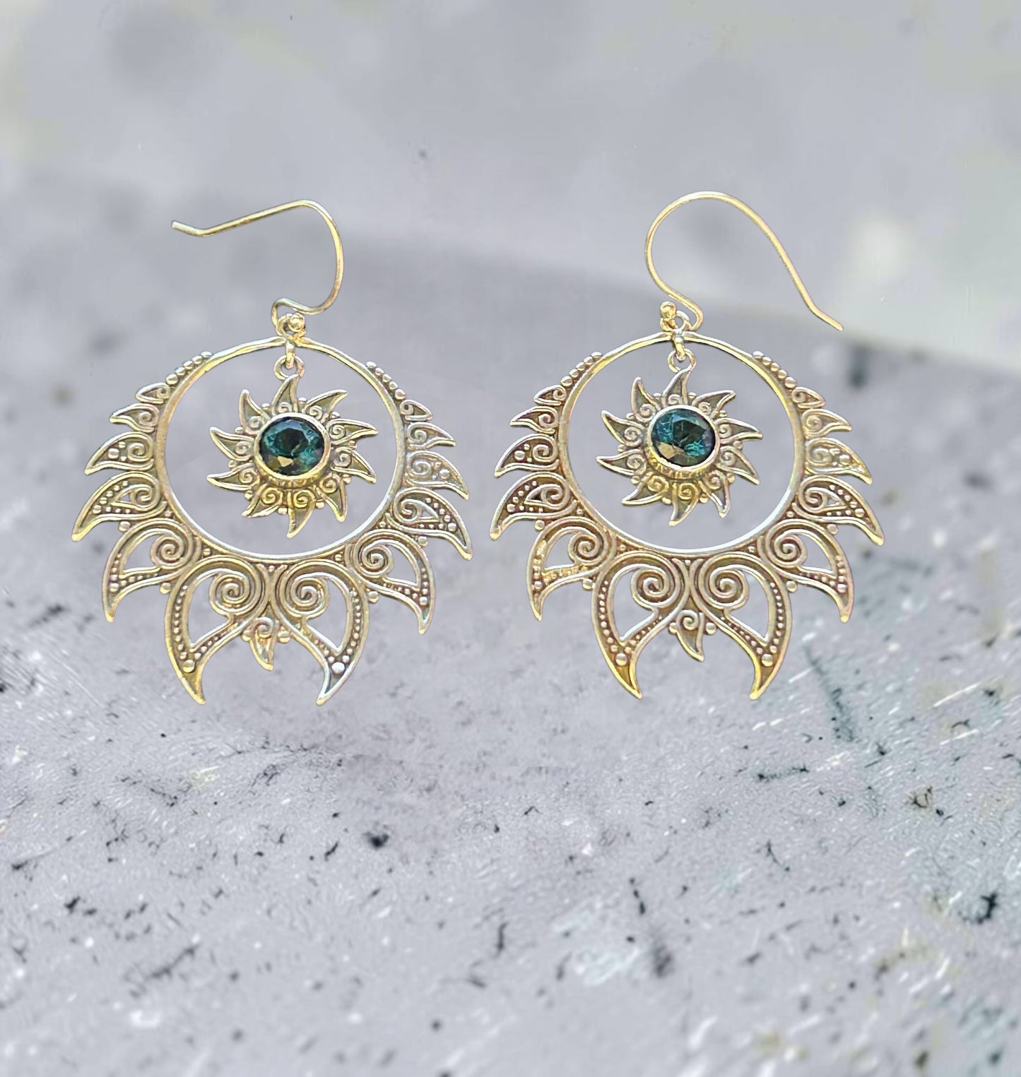 Celestial Sun Goddess Earrings with Blue Topaz Gemstones • 925 Sterling Silver • Gift Box