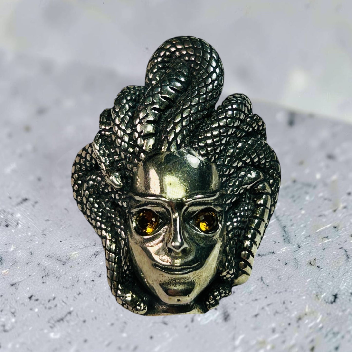 Medusa Pendant with Citrine Gemstones • 925 Sterling Silver • Gift Box