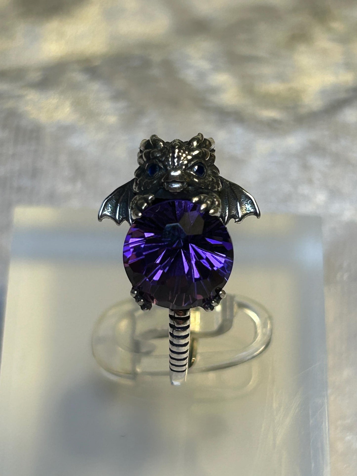Baby Dragon Ring with Faceted Amethyst Gemstone • Adjustable • Gift Box