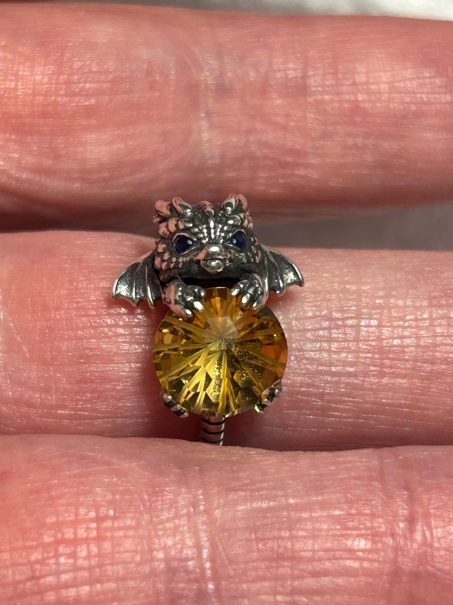 Baby Dragon Ring with Faceted Citrine Gemstone • 925 Sterling Silver • Adjustable • Gift Box