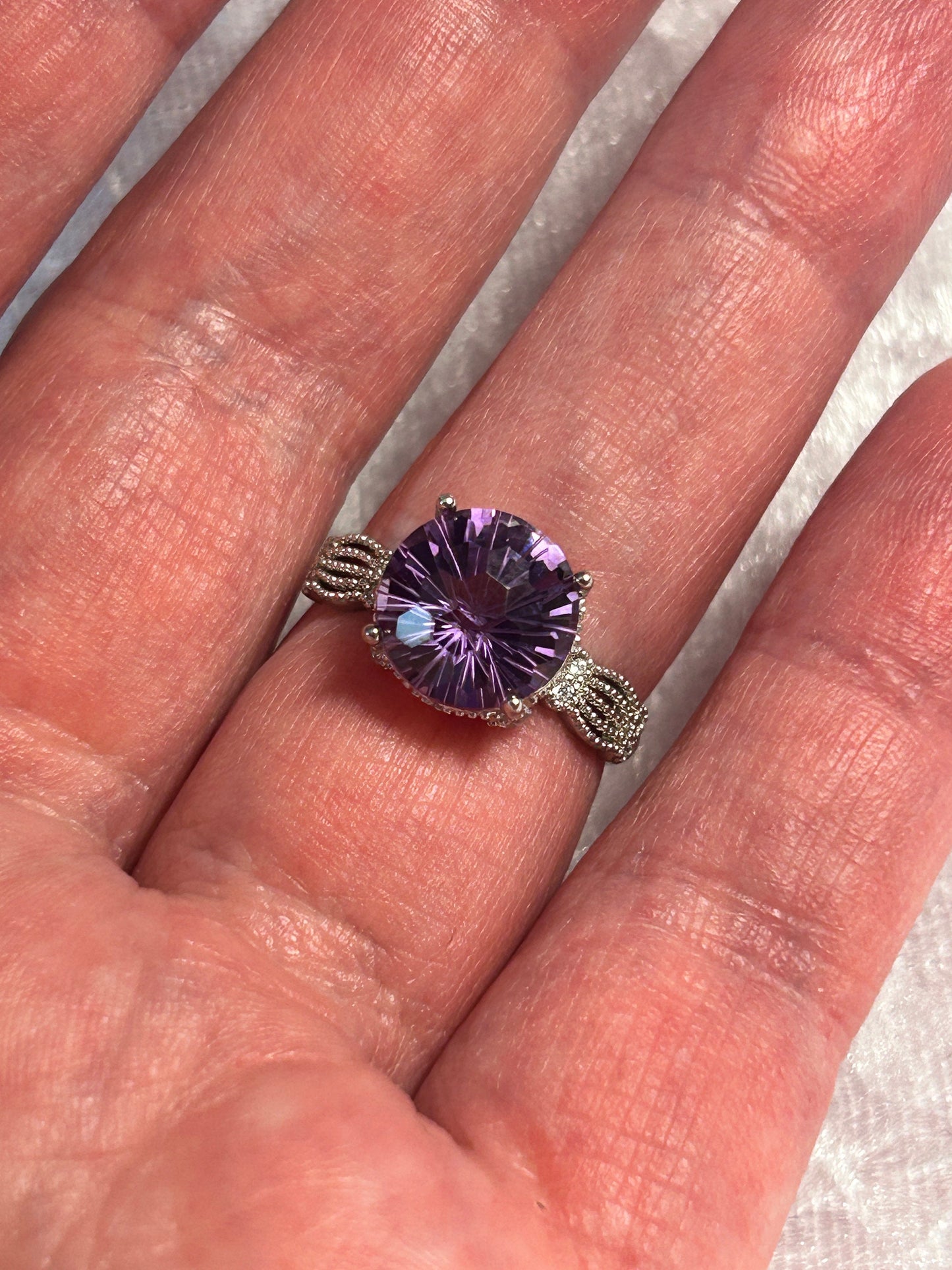 Amethyst Ring - Checkerboard Faceted Amethyst - 925 Silver - Supplied In Gift Box