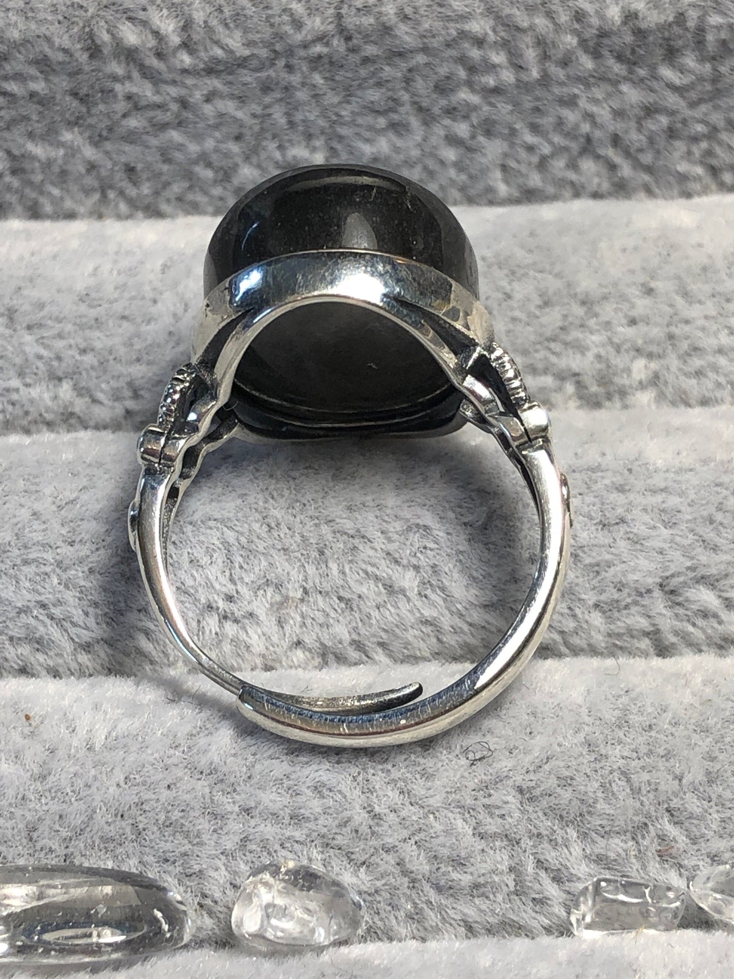 Chunky Oval Labradorite Ring with Blue Flash • 925 Sterling Silver • Adjustable • Gift Box