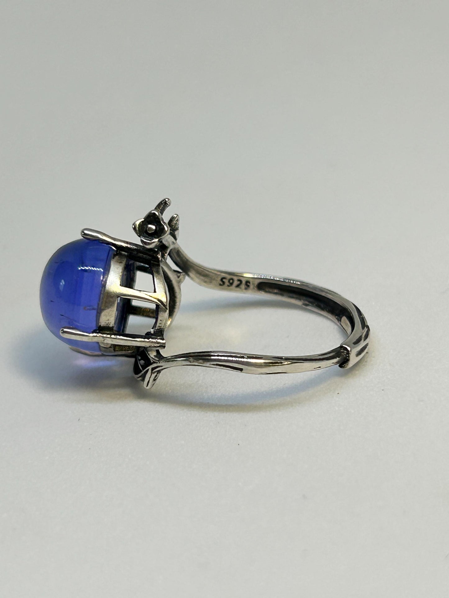 Blue Fluorite Ring with Nature Inspired Floral Design • 925 Sterling Silver • Adjustable • Gift Box