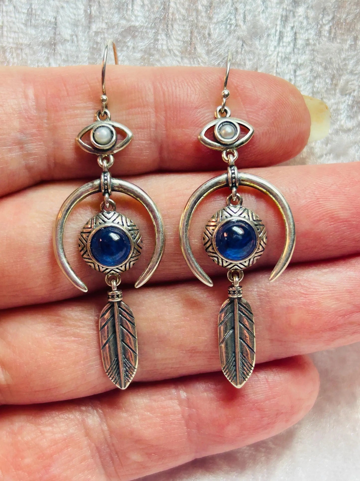 Kyanite Dropper Earrings • 925 Sterling Silver • Gift Box Celtic Dragon Jewellery