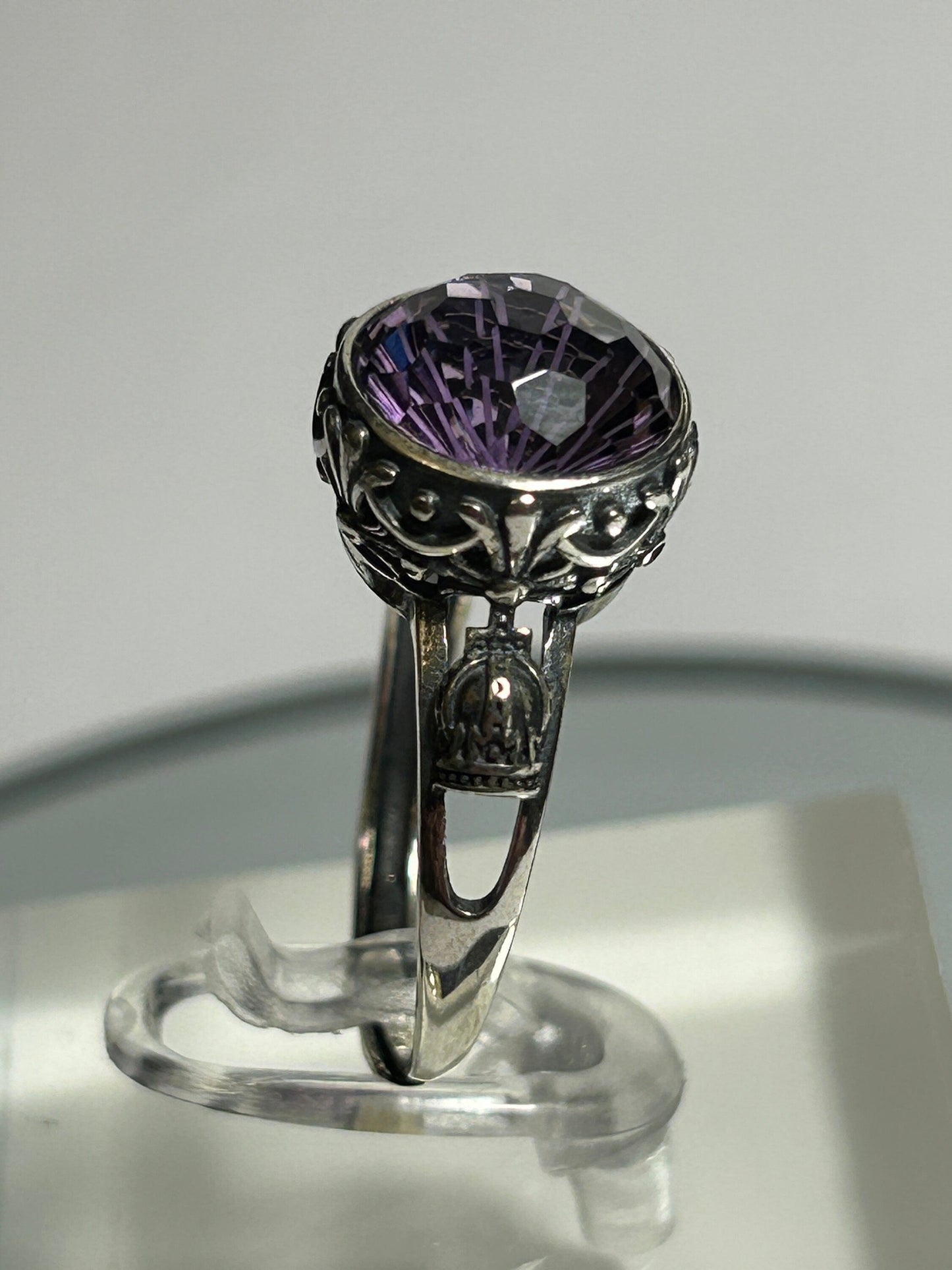 Chunky Amethyst Ring • Checkerboard Cut Gemstone • 925 Sterling Silver • Adjustable • Gift Box