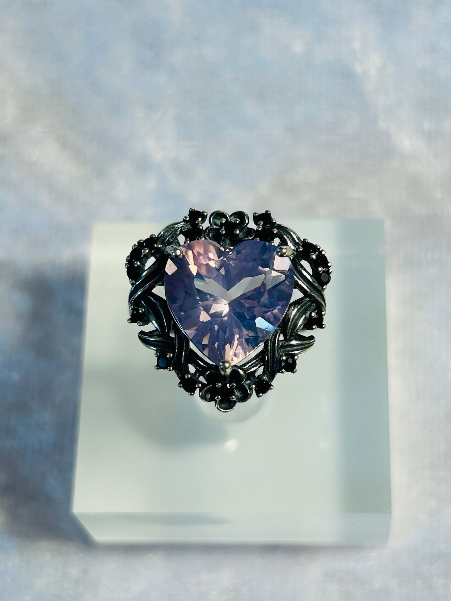 Lavender Amethyst Heart Ring • 925 Sterling Silver • Adjustable • Gift Box
