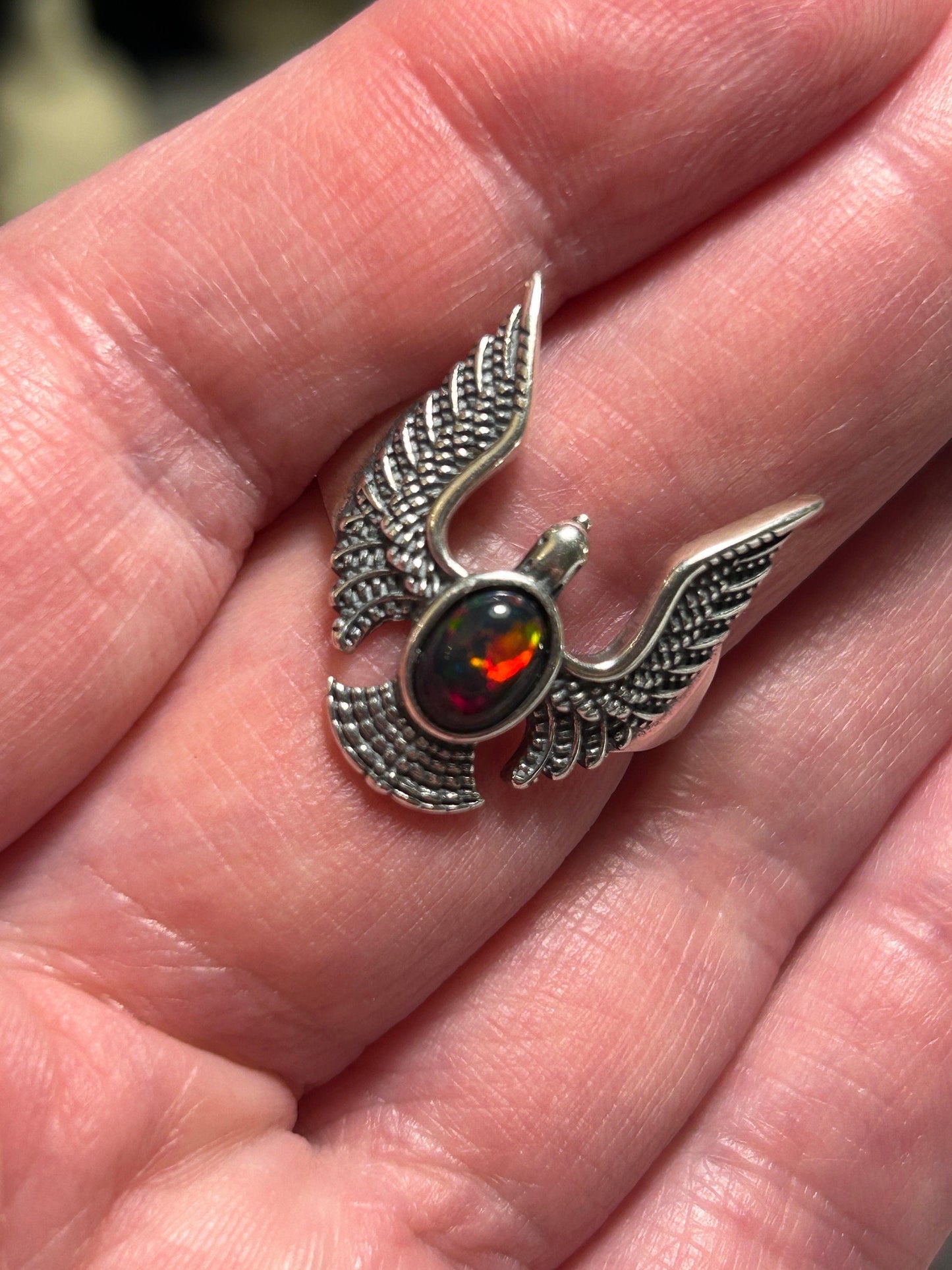 Flying Eagle Ring with Black Opal Gemstone • 925 Sterling Silver • Adjustable • Gift Box