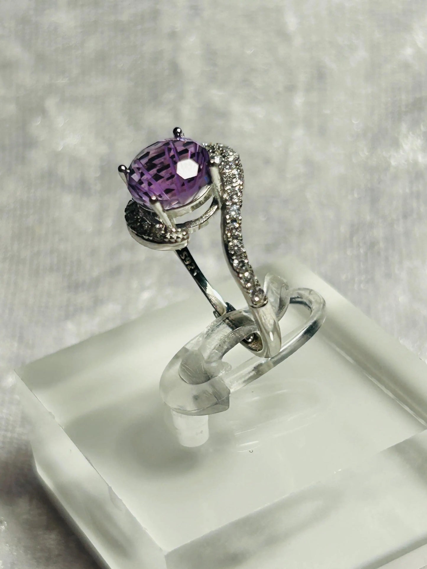 Snake Ring with Faceted Amethyst Gemstone & CZ • 925 Sterling Silver • Adjustable • Gift Box Celtic Dragon Jewellery