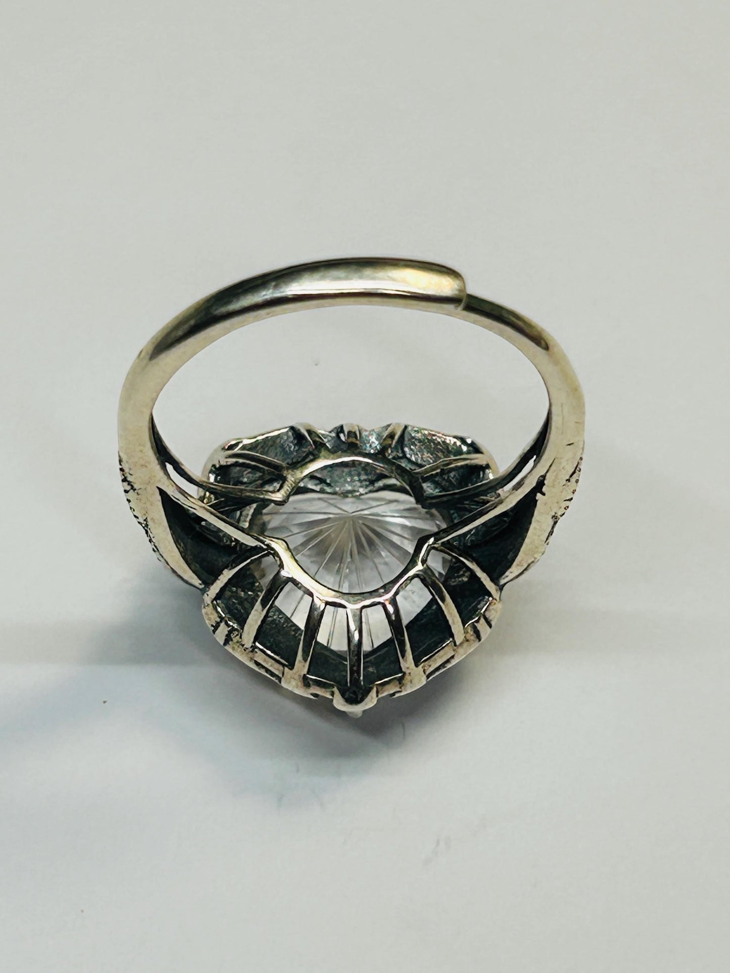 925 Silver Clear Quartz Heart Ring • Faceted Gemstone • Adjustable • Giftbox