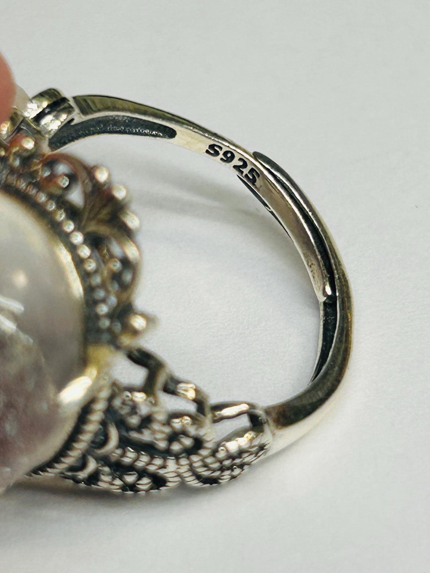 Clear Quartz Ring with Rainbows • Ornate Fleur-de-Lis Style Setting • 925 Sterling Silver with Gift Box