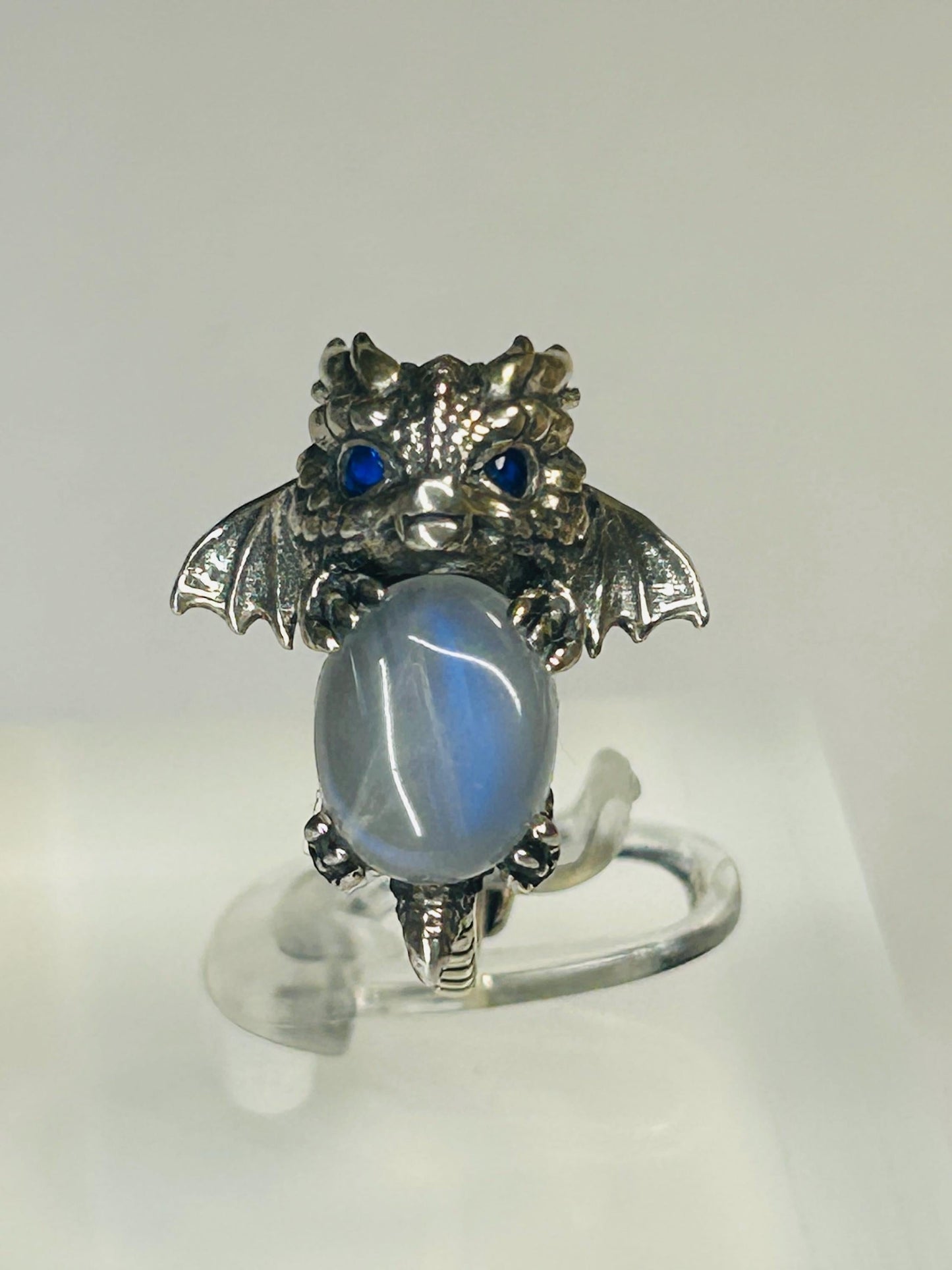 925 Silver Moonstone Ring • Baby Dragon Design • Adjustable • Giftbox