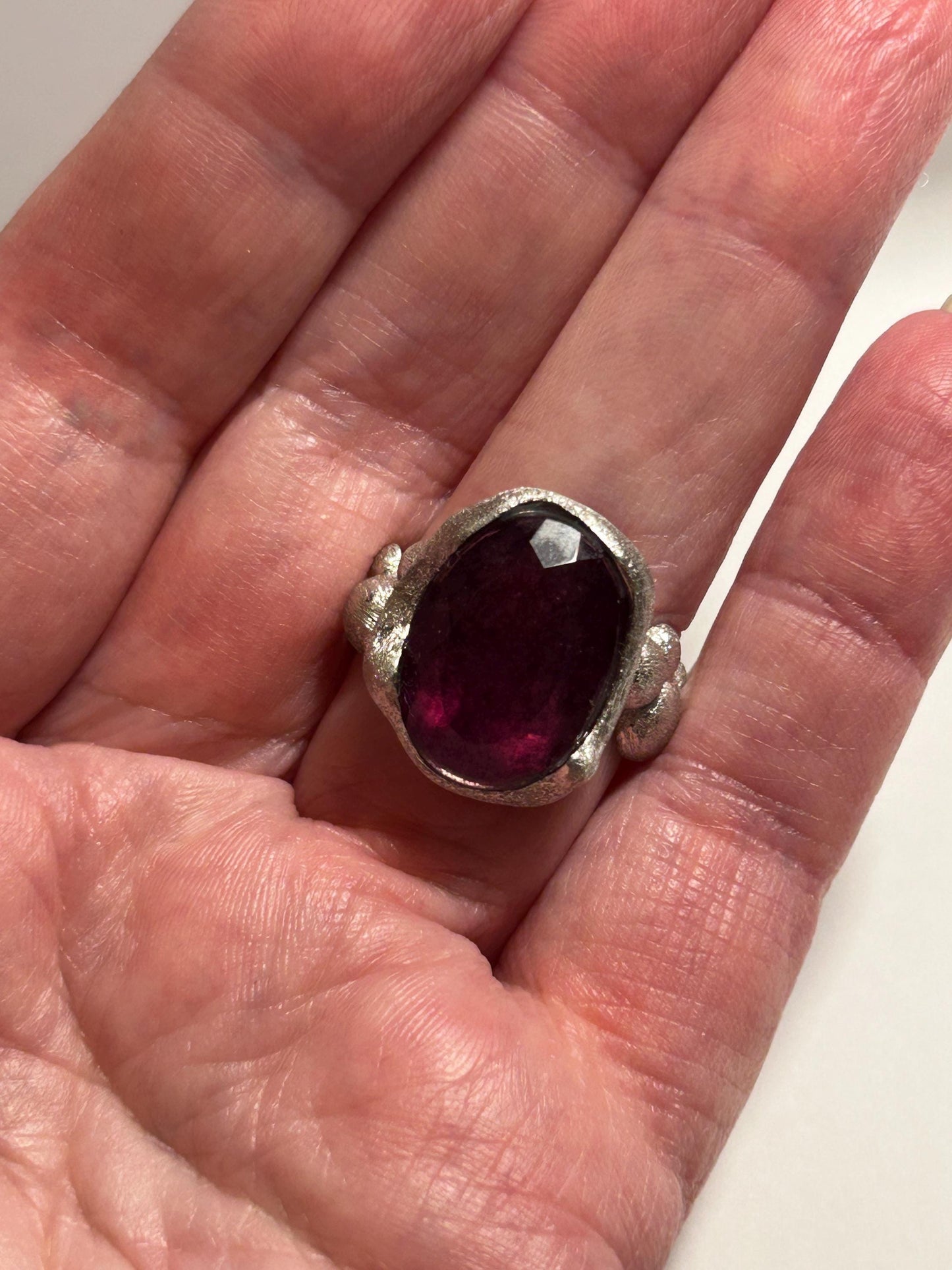 Textured Mens Ring with Purple Fluorite Gemstone • 925 Sterling Silver • Adjustable • Gift Box