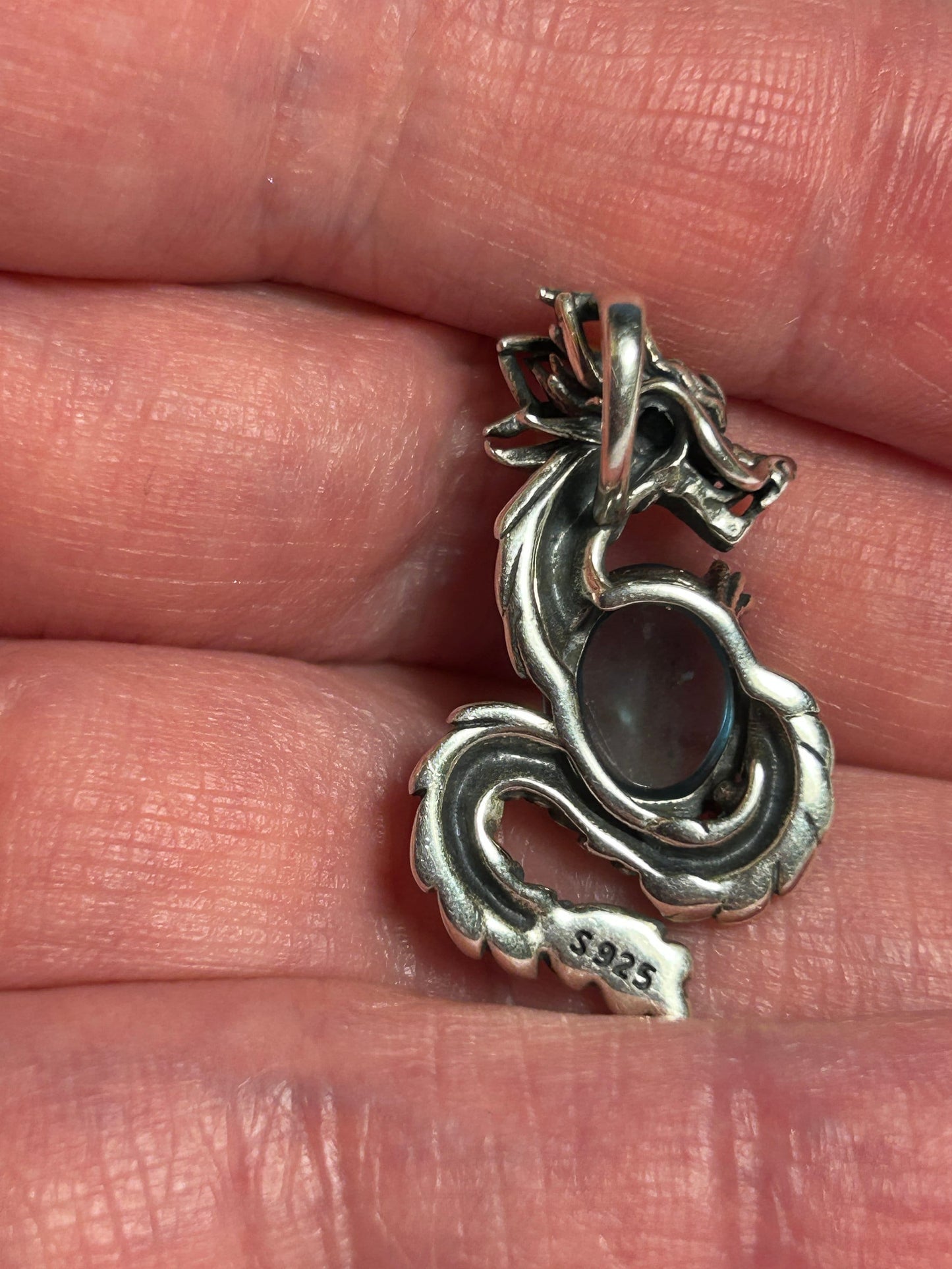 Dragon Pendant Made of 925 Silver With Aquamarine Crystal Gemstone - Supplied In Gift Box