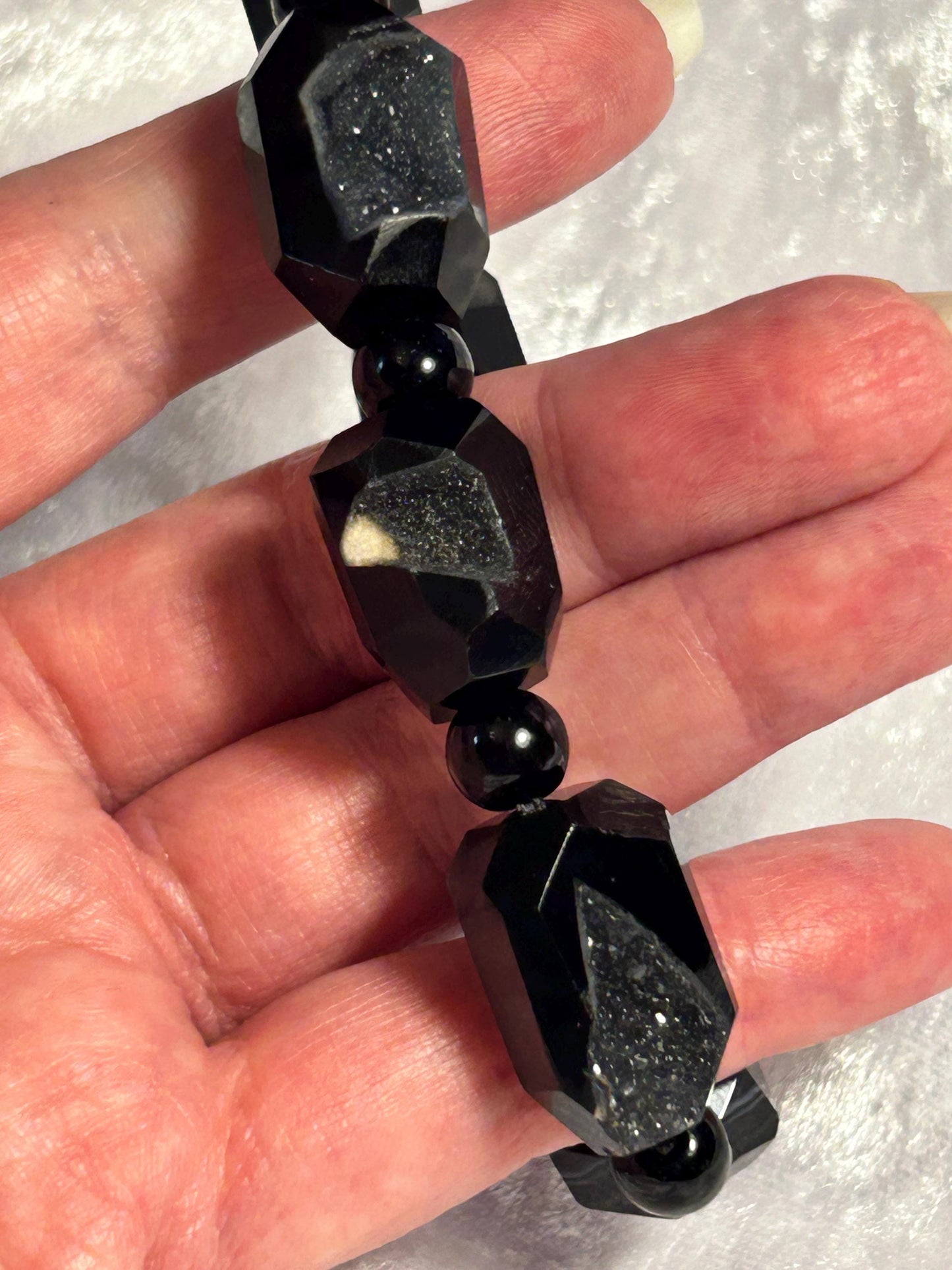 Black Agate Druzy Bracelet: Chunky Gemstone Jewelry, Adjustable