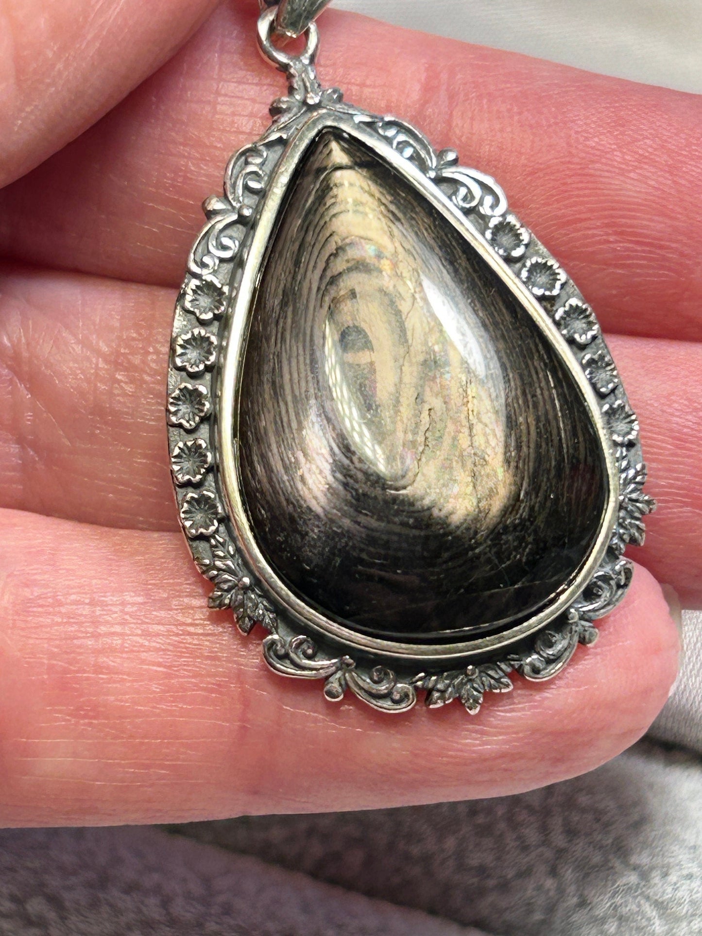 Spectrolite Hypersthene Teardrop Pendant • 925 Sterling Silver • Gift Box