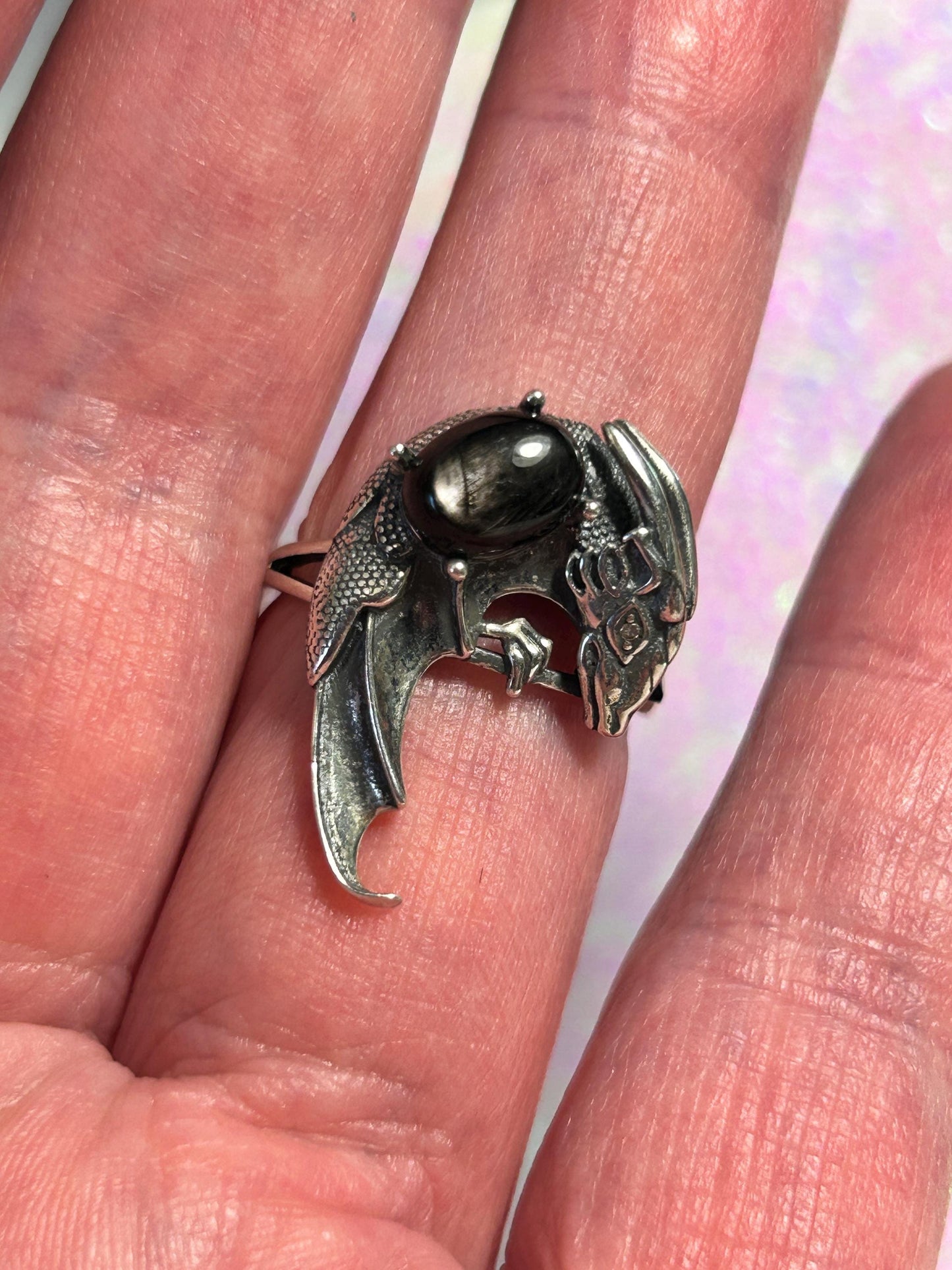 925 Silver Dragon Ring With Hypersthene Crystal Gemstone - Adjustable Ring - Supplied In Gift Box