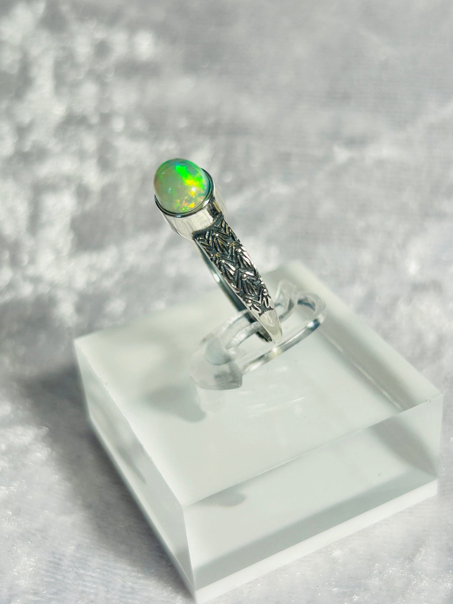 Rainbow Opal Ring: Adjustable 925 Silver Gemstone Ring