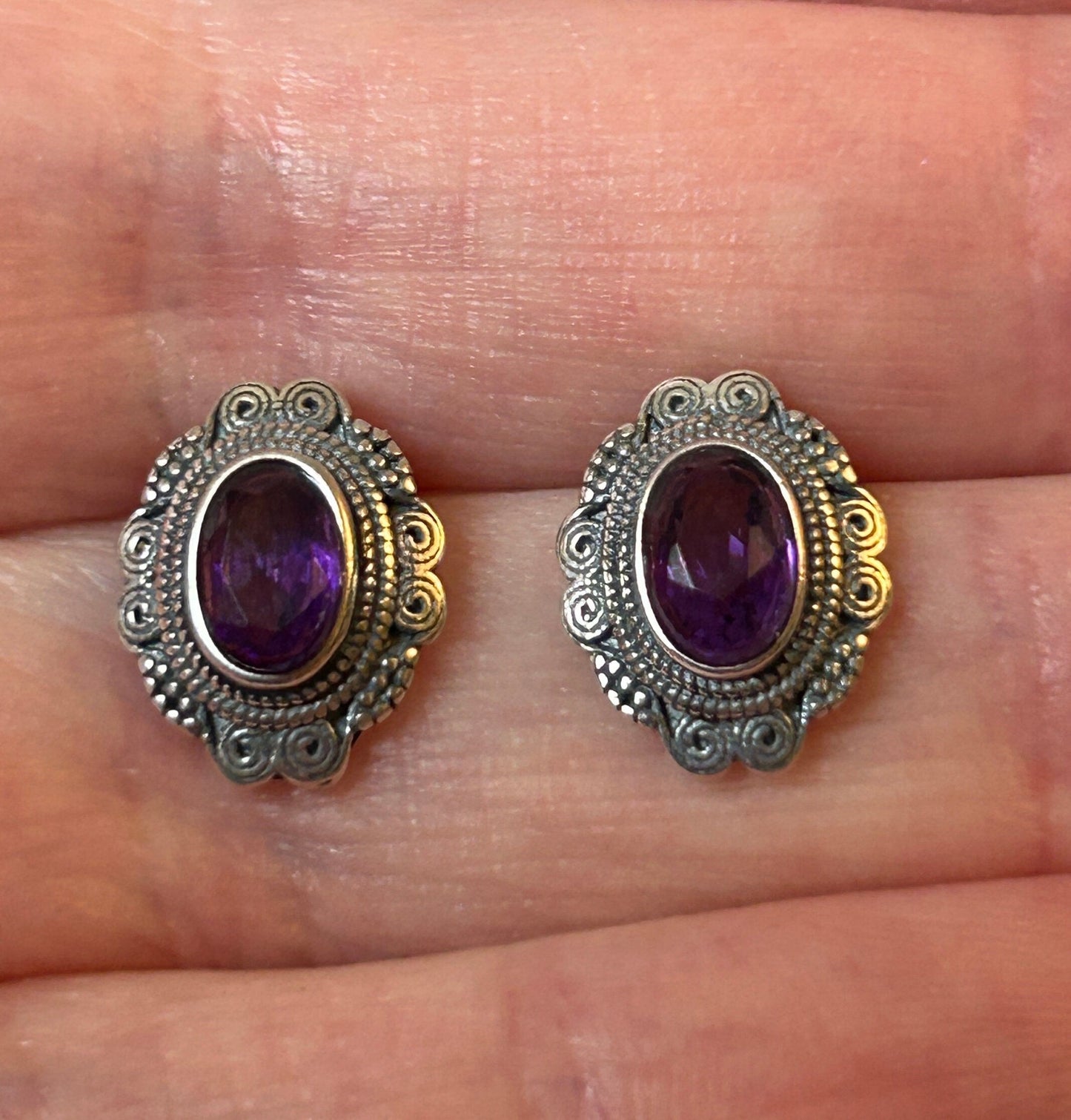 Pretty Amethyst Earrings • 925 Sterling Silver Studs • Gift Box