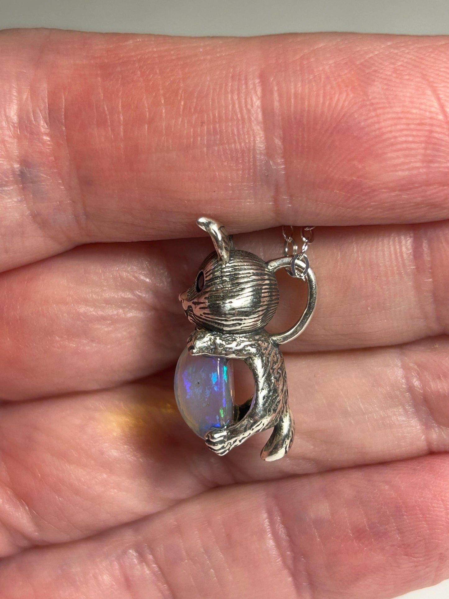 Rabbit Pendant with Opal Gemstone • 925 Sterling Silver • Gift Box
