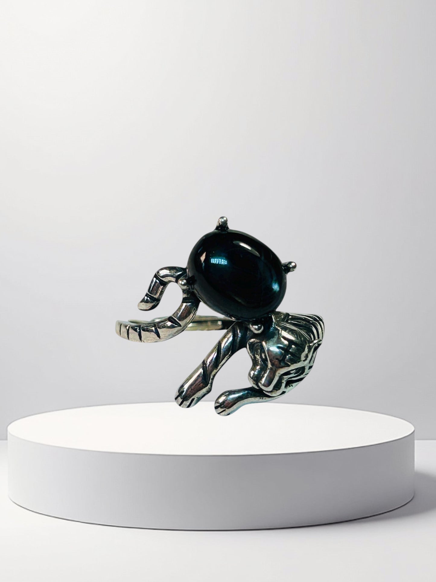 Chunky Tiger Ring with Hypersthene Gemstone • 925 Sterling Silver • Adjustable • Gift Box