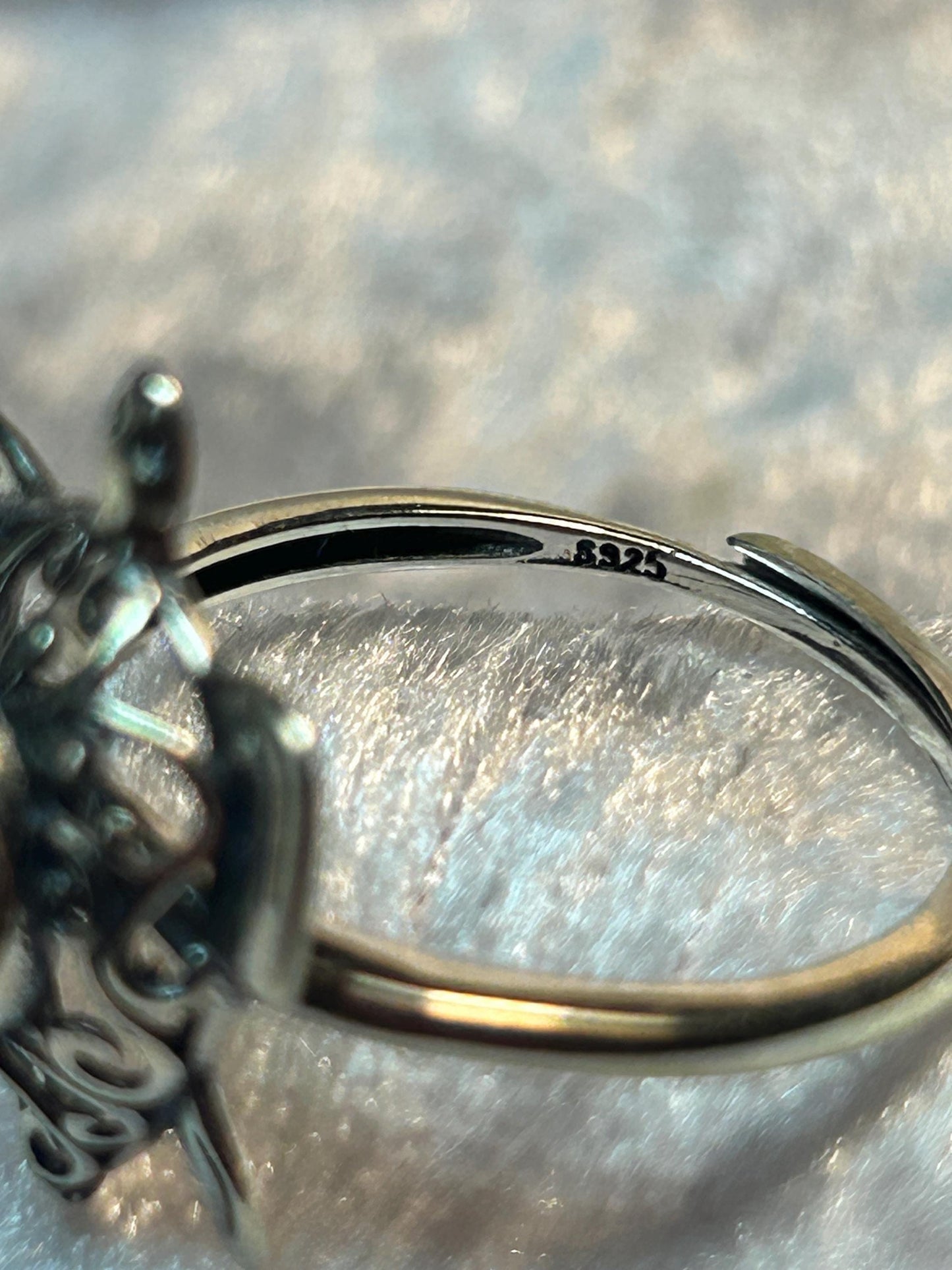 Turtle Ring with Diopside Gemstone • 925 Sterling Silver • Adjustable • Gift Box