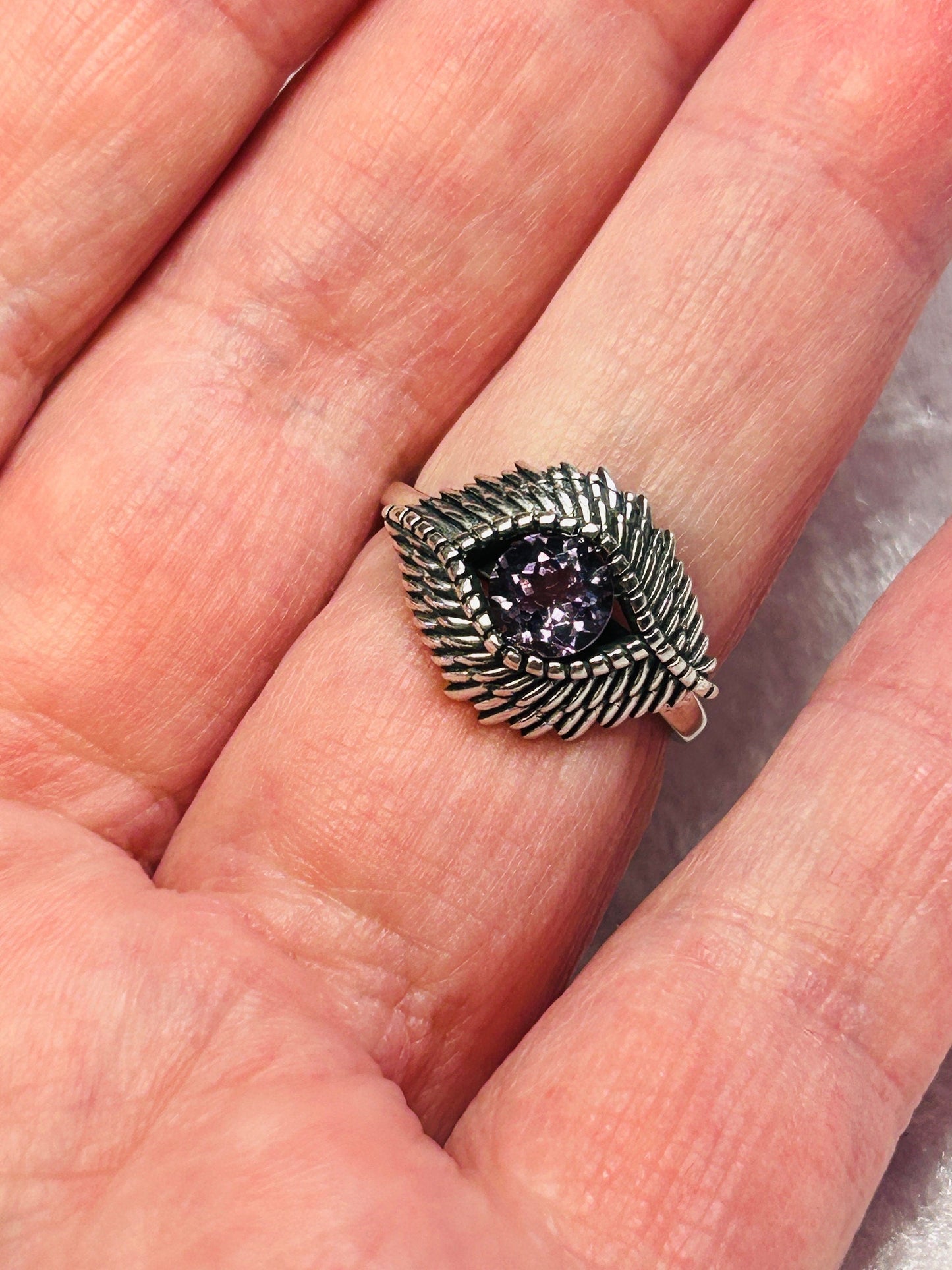 Evil Eye Protection Ring with Amethyst Gemstone • 925 Sterling Silver • Adjustable • Gift Box