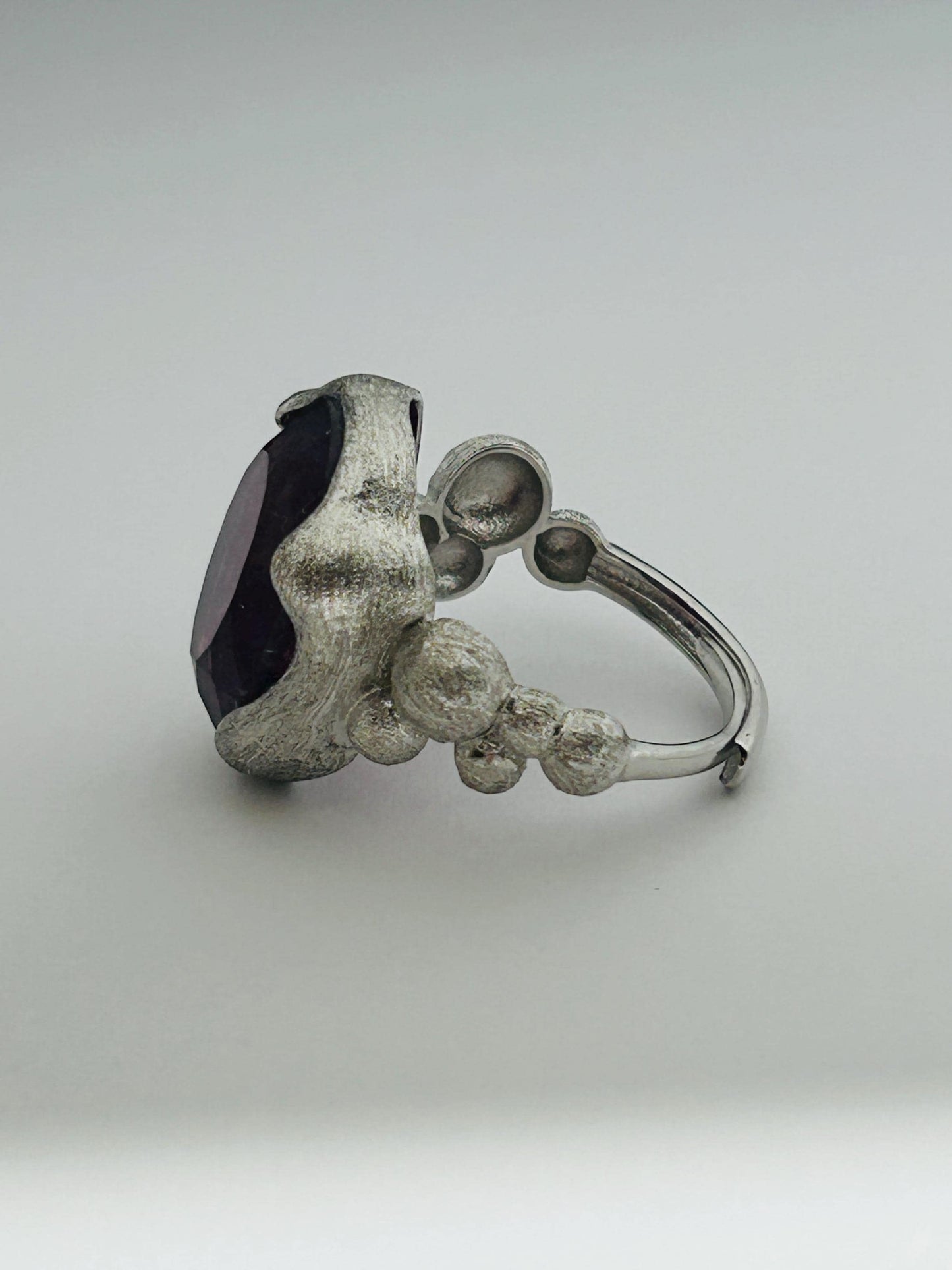 Textured Mens Ring with Purple Fluorite Gemstone • 925 Sterling Silver • Adjustable • Gift Box