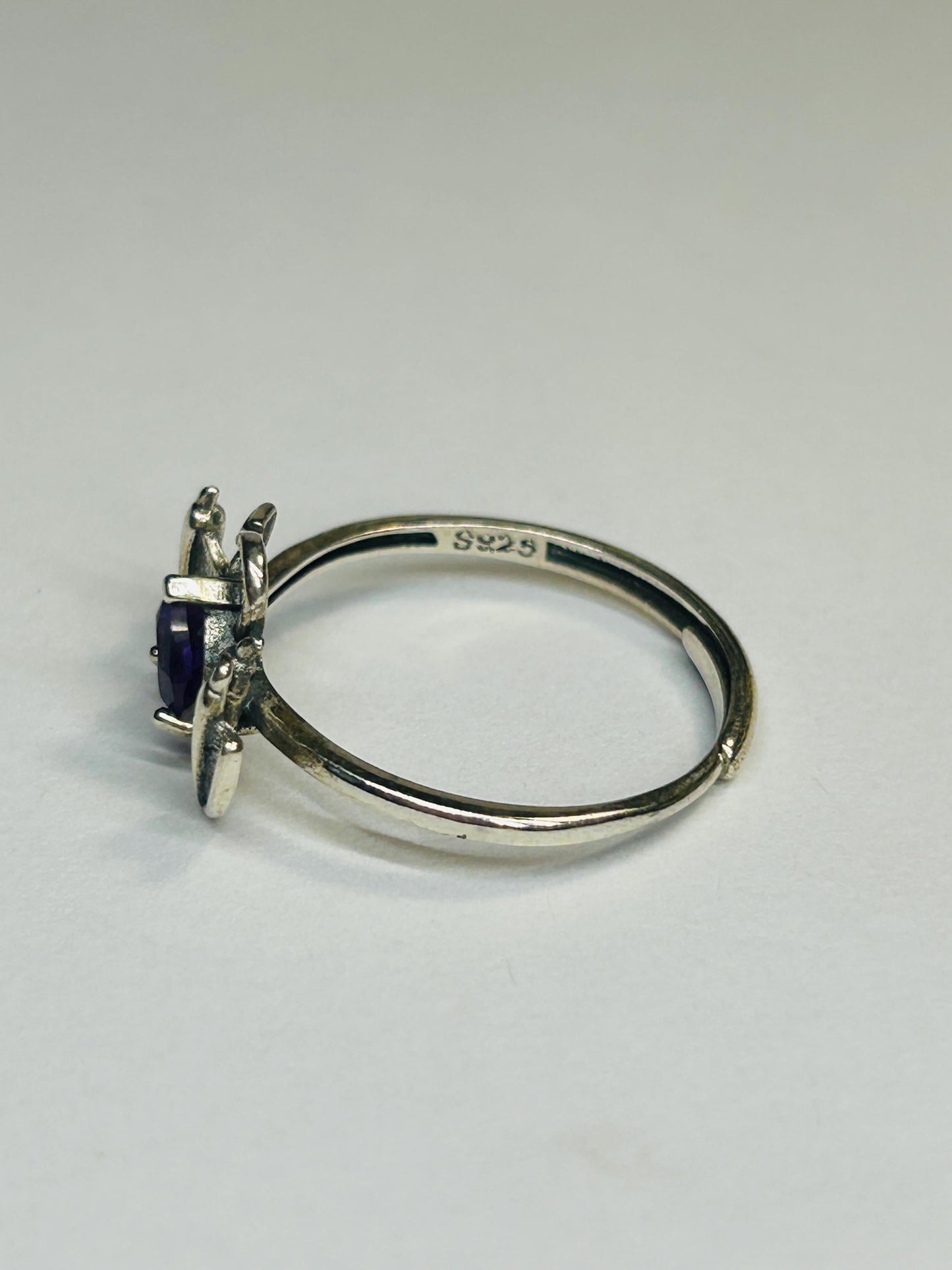 925 Sterling Silver Bat Ring with Amethyst - Adjustable Gothic Jewellery with Gift Box