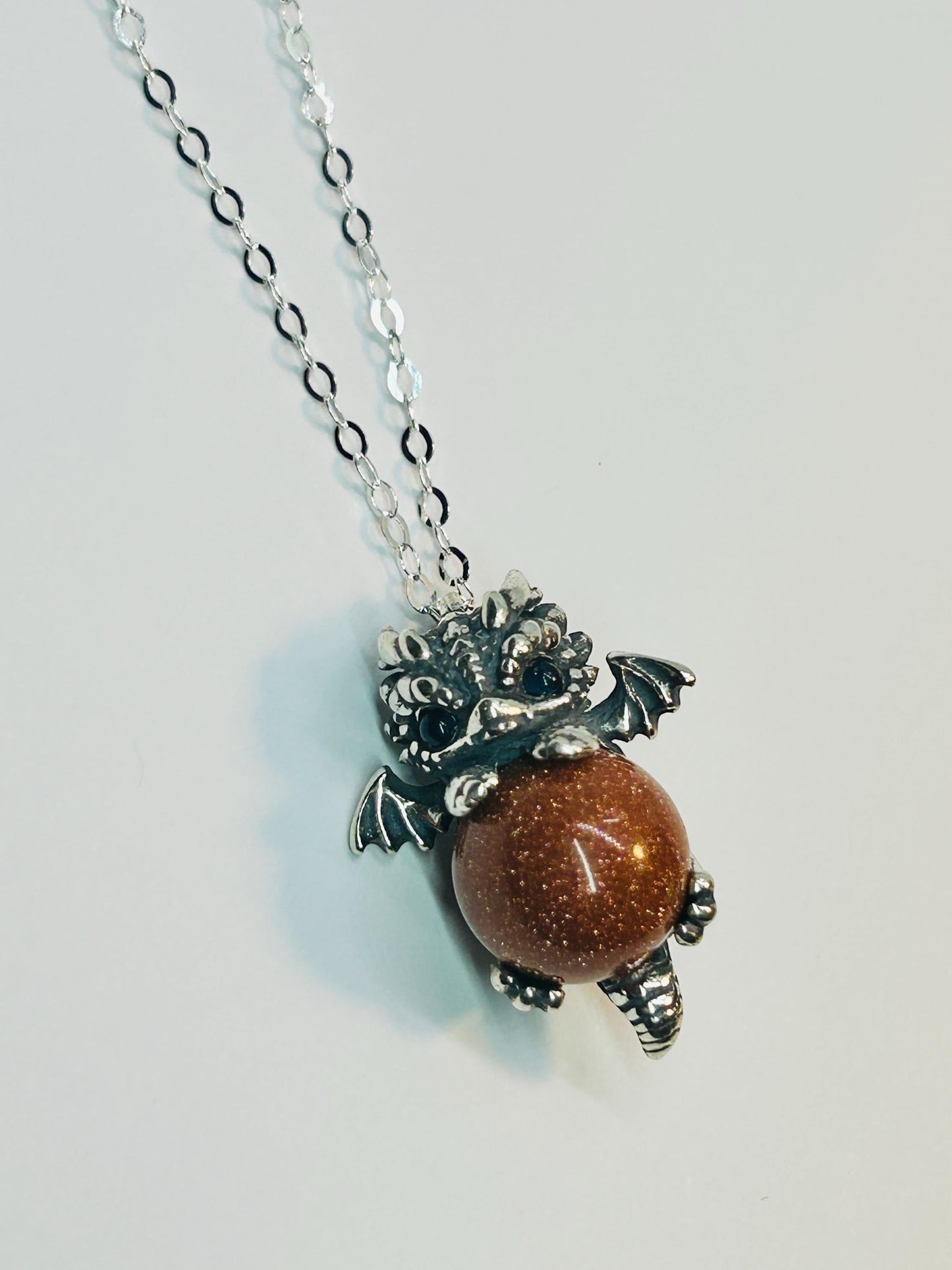 Baby Dragon Pendant with Red Goldstone • 925 Sterling Silver • Gift box