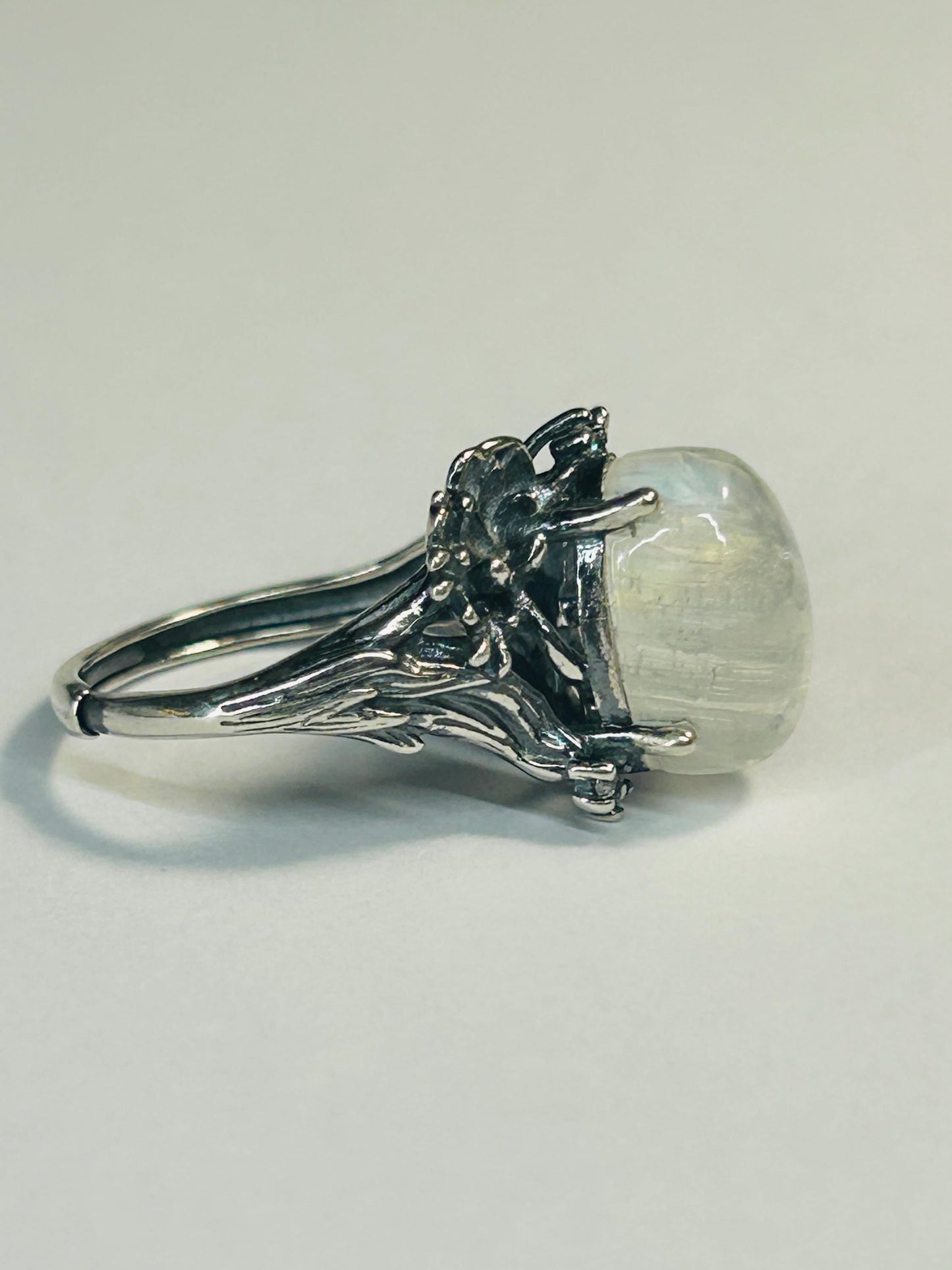 925 Silver Moonstone Ring • Fox Design • Adjustable • Giftbox
