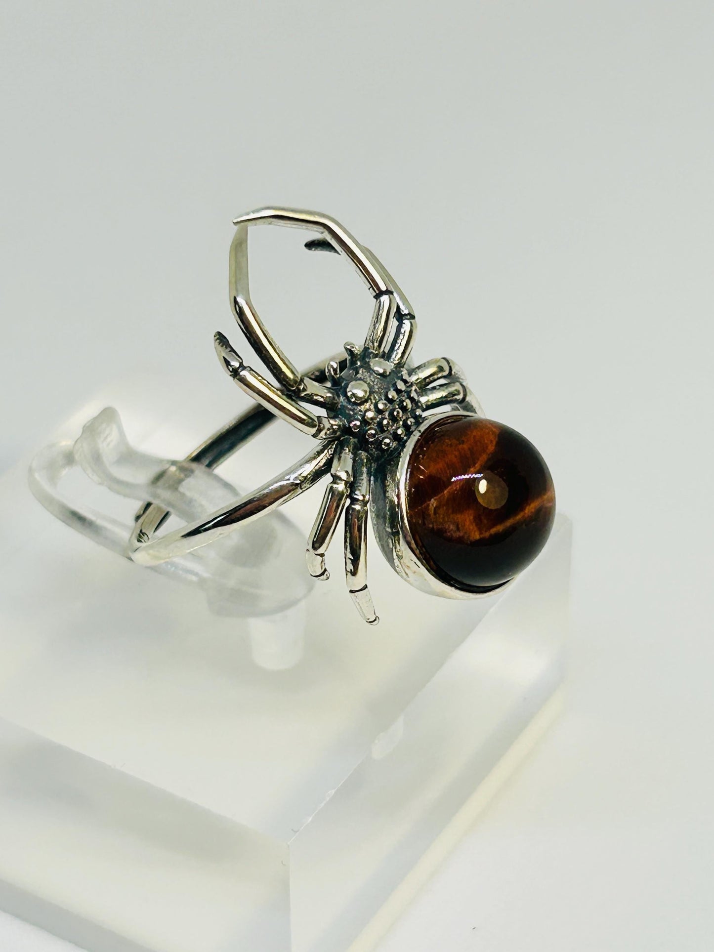 Gothic Spider Ring with Red Tigers Eye Gemstone • 925 Sterling Silver • Adjustable • Gift Box
