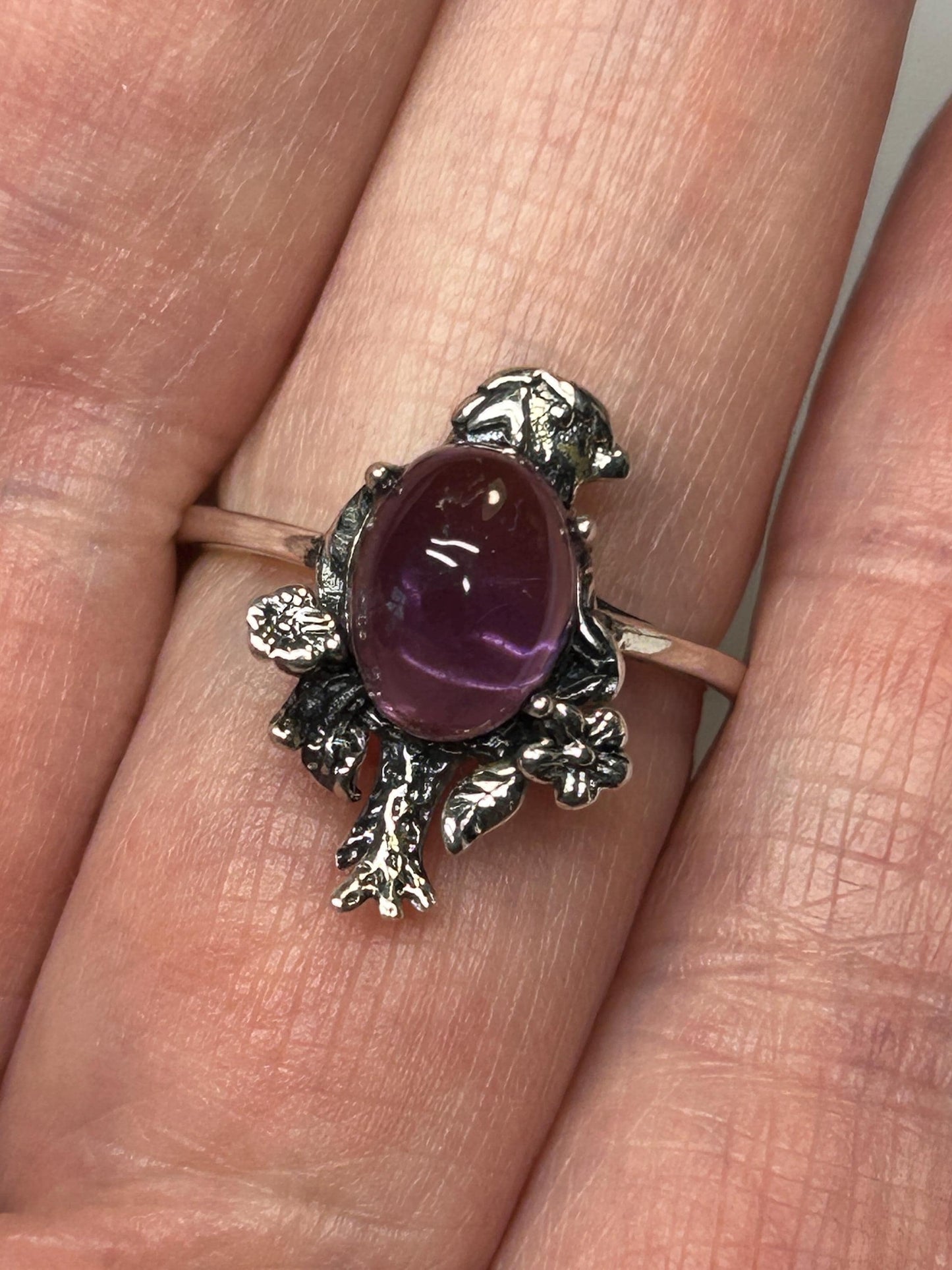 Bird Ring with Amethyst Gemstone • Adjustable 925 Sterling Silver with Gift Box