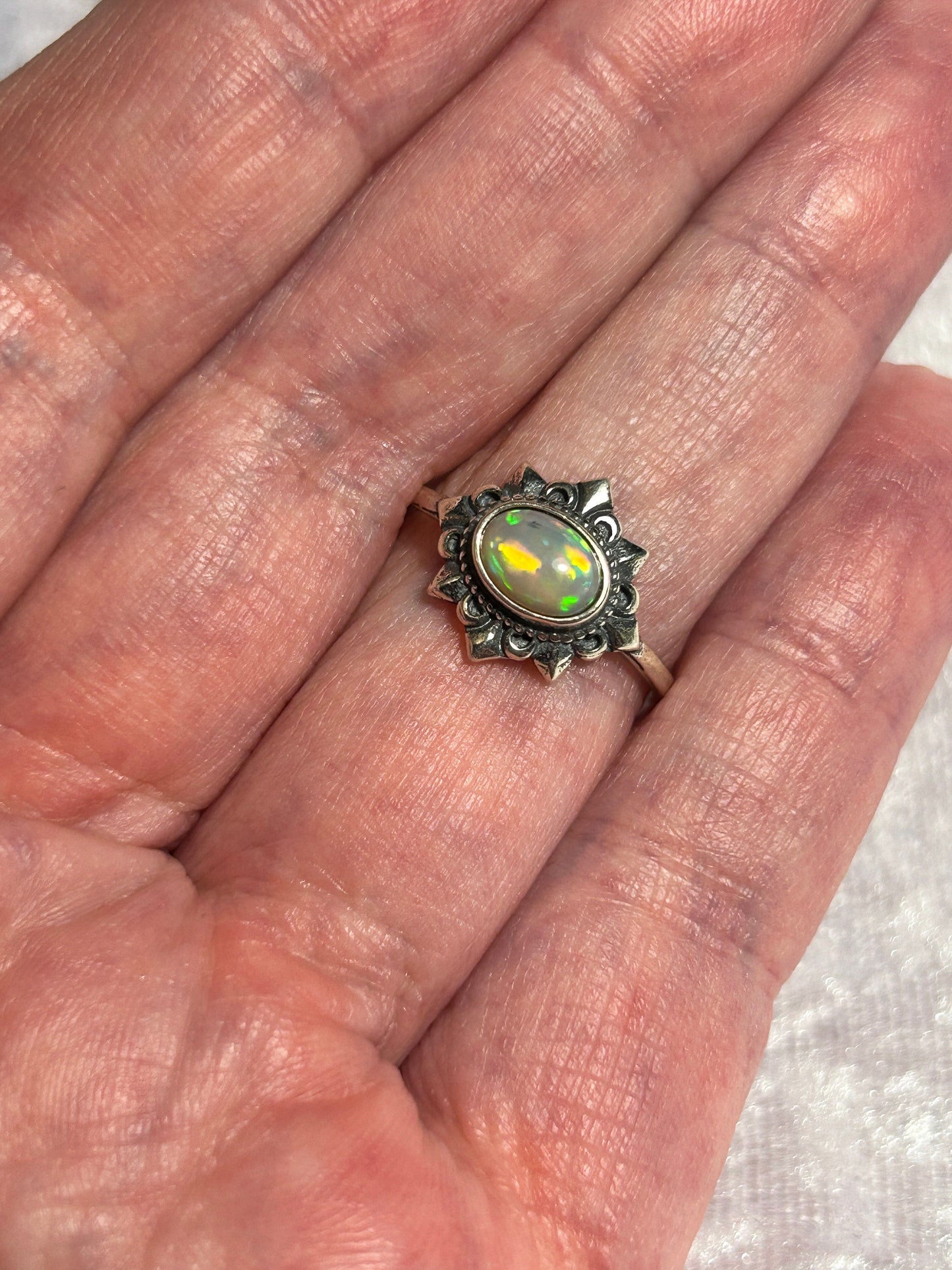 925 Silver Ring With Rainbow Opal Gemstone - Adjustable Ring - Supplied In Gift Box