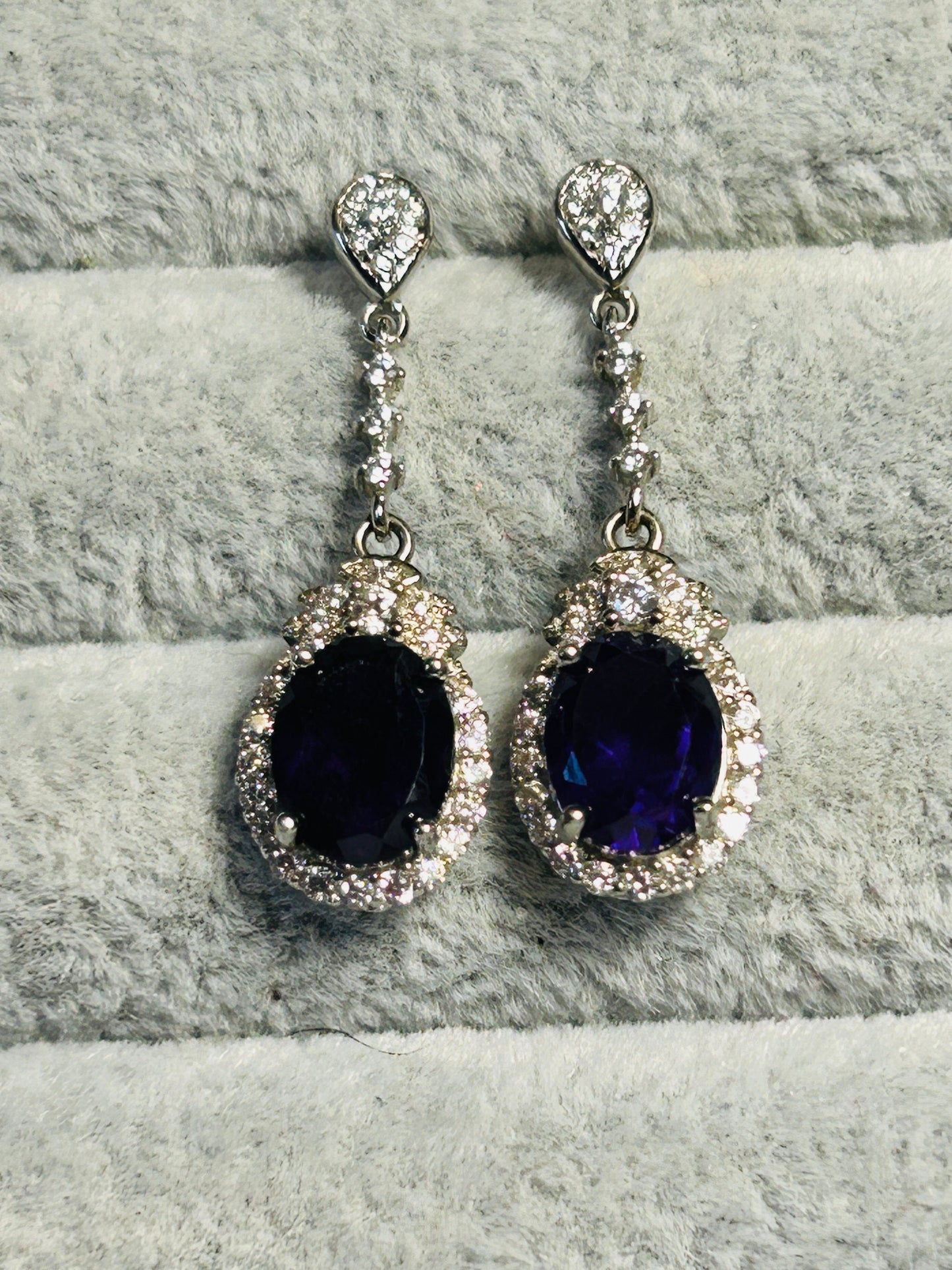 Amethyst Dangle Earrings with CZ Gemstones • 925 Sterling Silver • Gift Box
