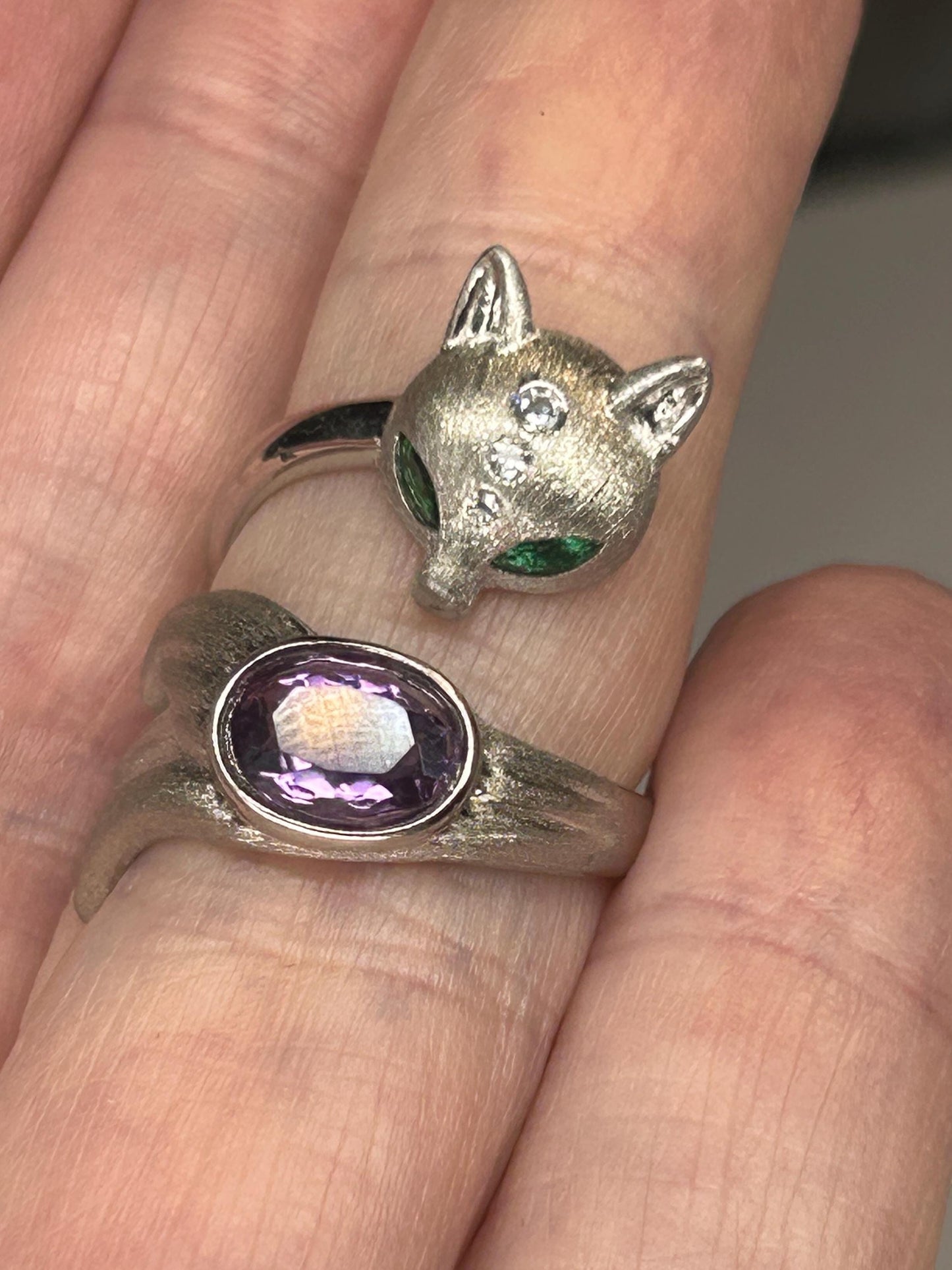 Fox Ring with Amethyst Gemstone • 925 Burnished Sterling Silver • Adjustable • with Gift Box