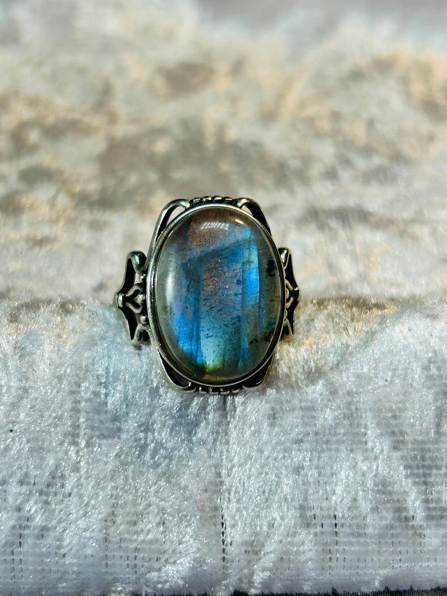 High Flash Labradorite Ring • 925 Sterling Silver • Adjustable • Gift Box