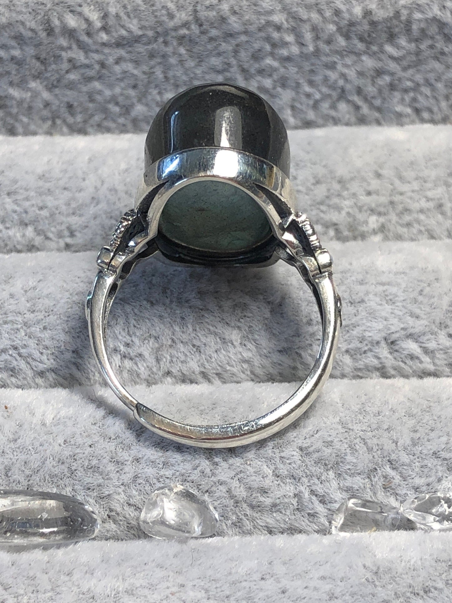 Large Oval Labradorite Ring with Blue Flash • 925 Sterling Silver • Adjustable • GiftBox