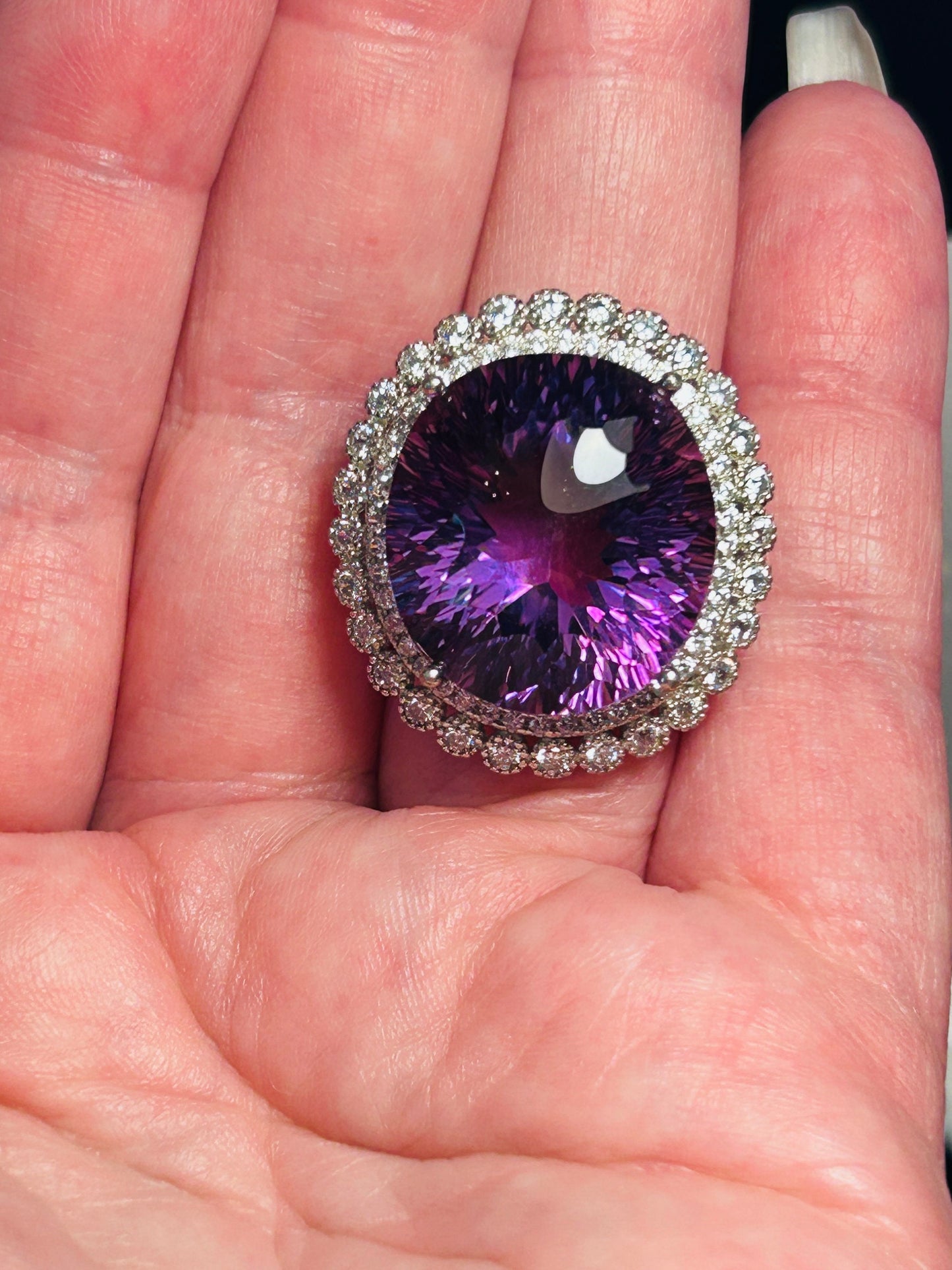 Adjustable 925 Silver Amethyst Ring with CZ Surround